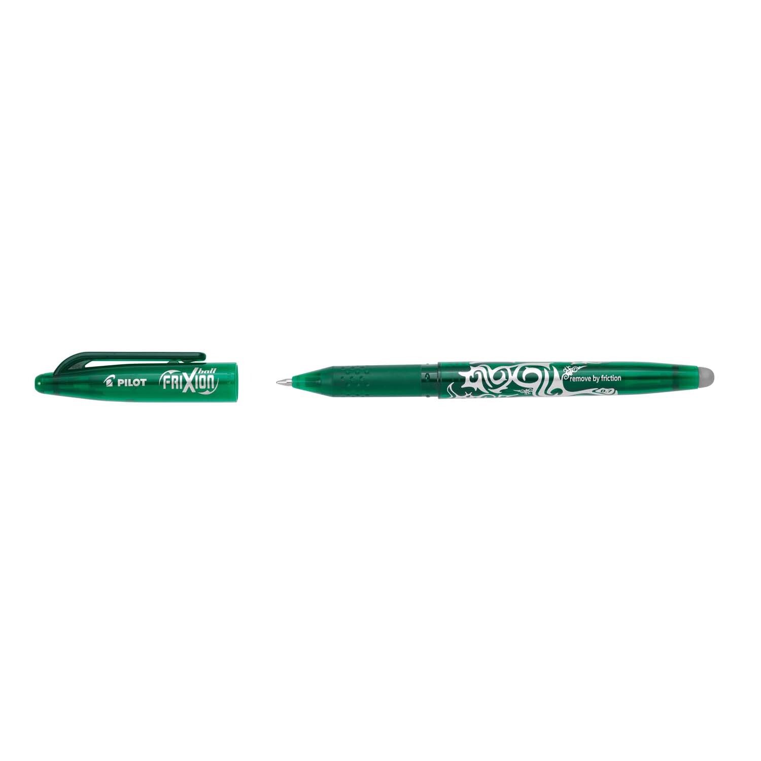 Frixion Ball Gelstift in Grün von PILOT, abnehmbarer Deckel, ideal für präzises Schreiben.