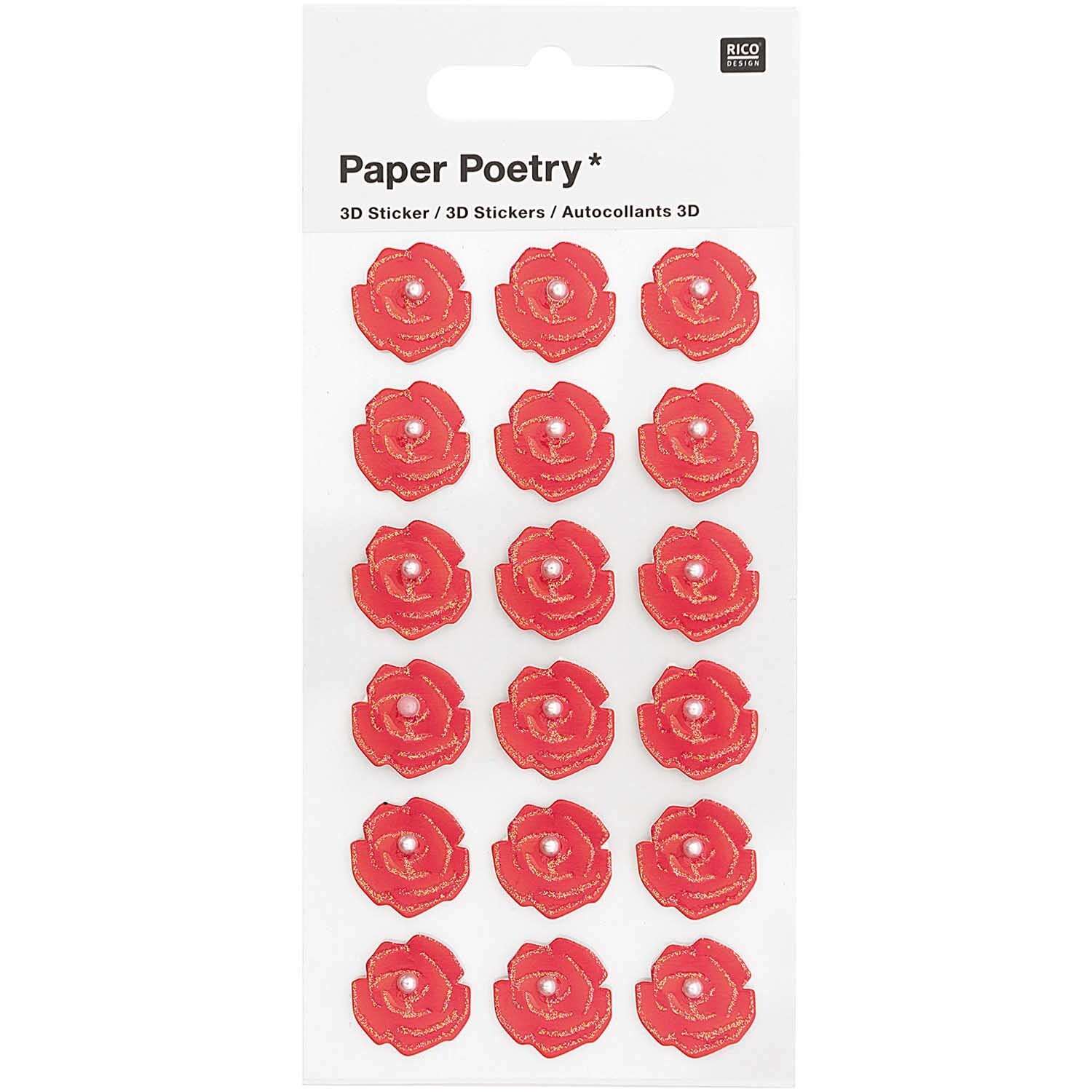 Paper Poetry 3D-Sticker Rosen mit Perle rot 18 Stück von Rico Design