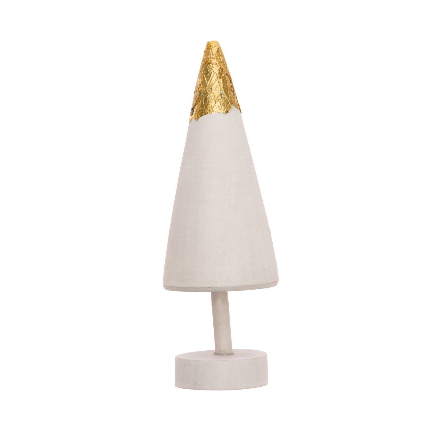 Holztanne weiß-gold 3x10cm: Dekorative Tanne mit goldener Spitze, ideal für festliche Anlässe.