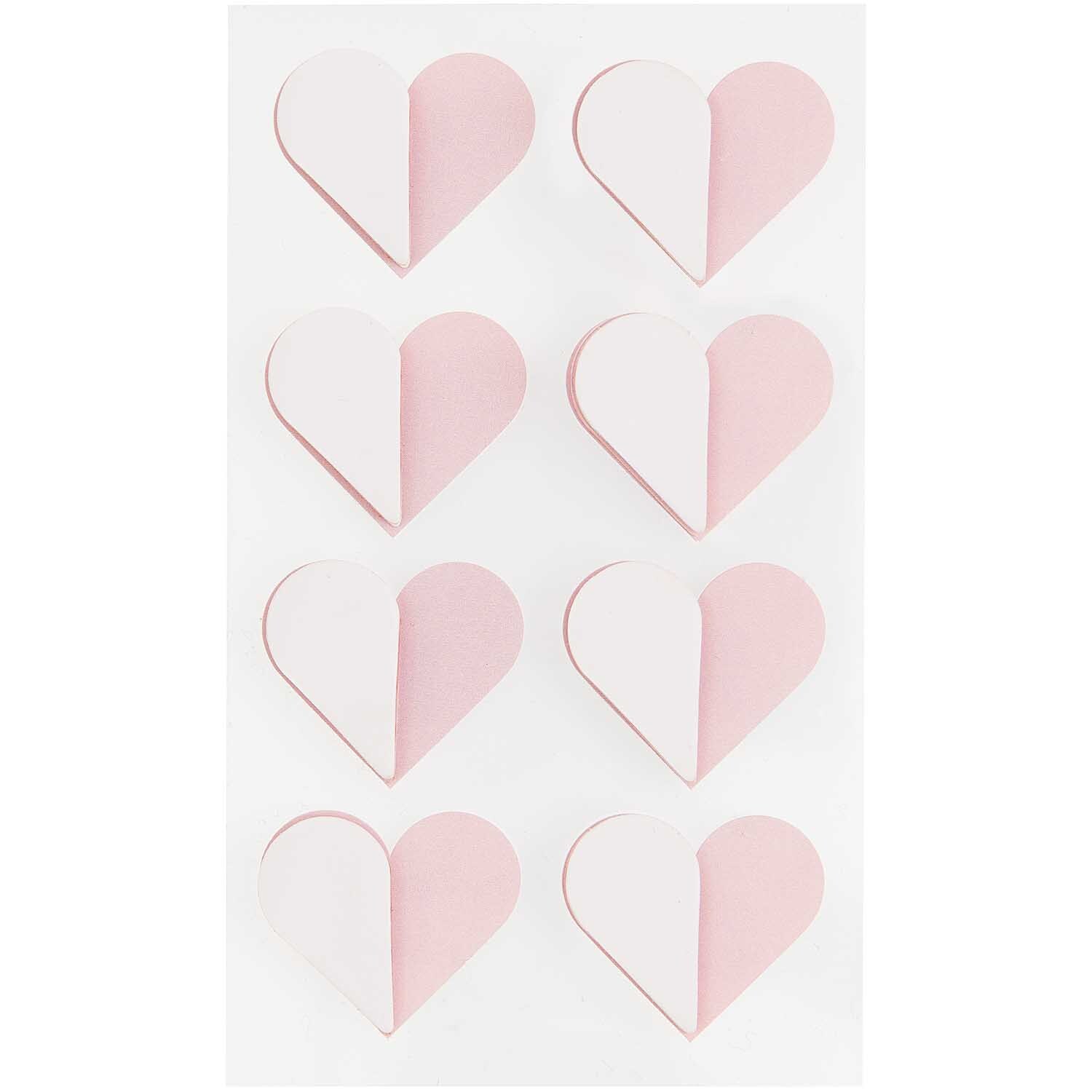 Paper Poetry Wabenpapiersticker Herzen von Rico Design in Rosa, zeigen acht stilisierte Herzen auf einem Blatt.