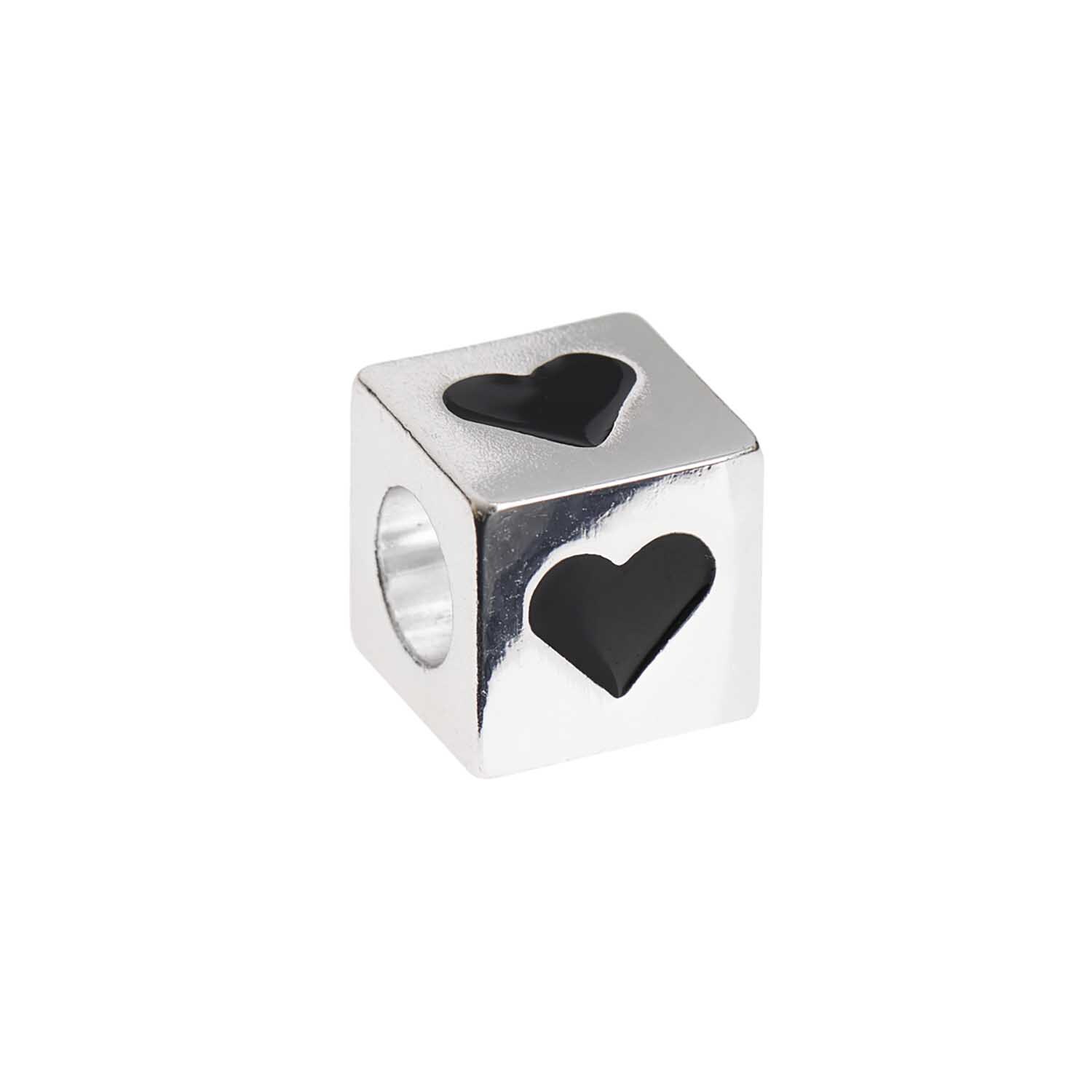 Ponii Beads Würfel mit Herzmotiv, silberfarben, von Rico Design. Perfekt für Schmuckdesigns.