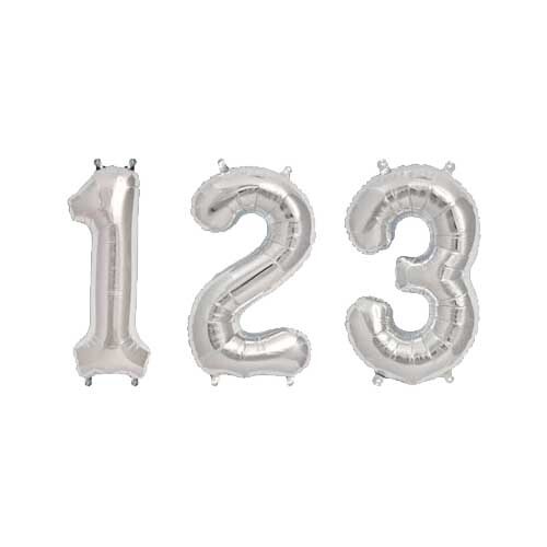 Folienballon Zahl silber 36cm: Drei silberne Zahlenballons 1, 2, 3 von Rico Design, ideal für Feiern.