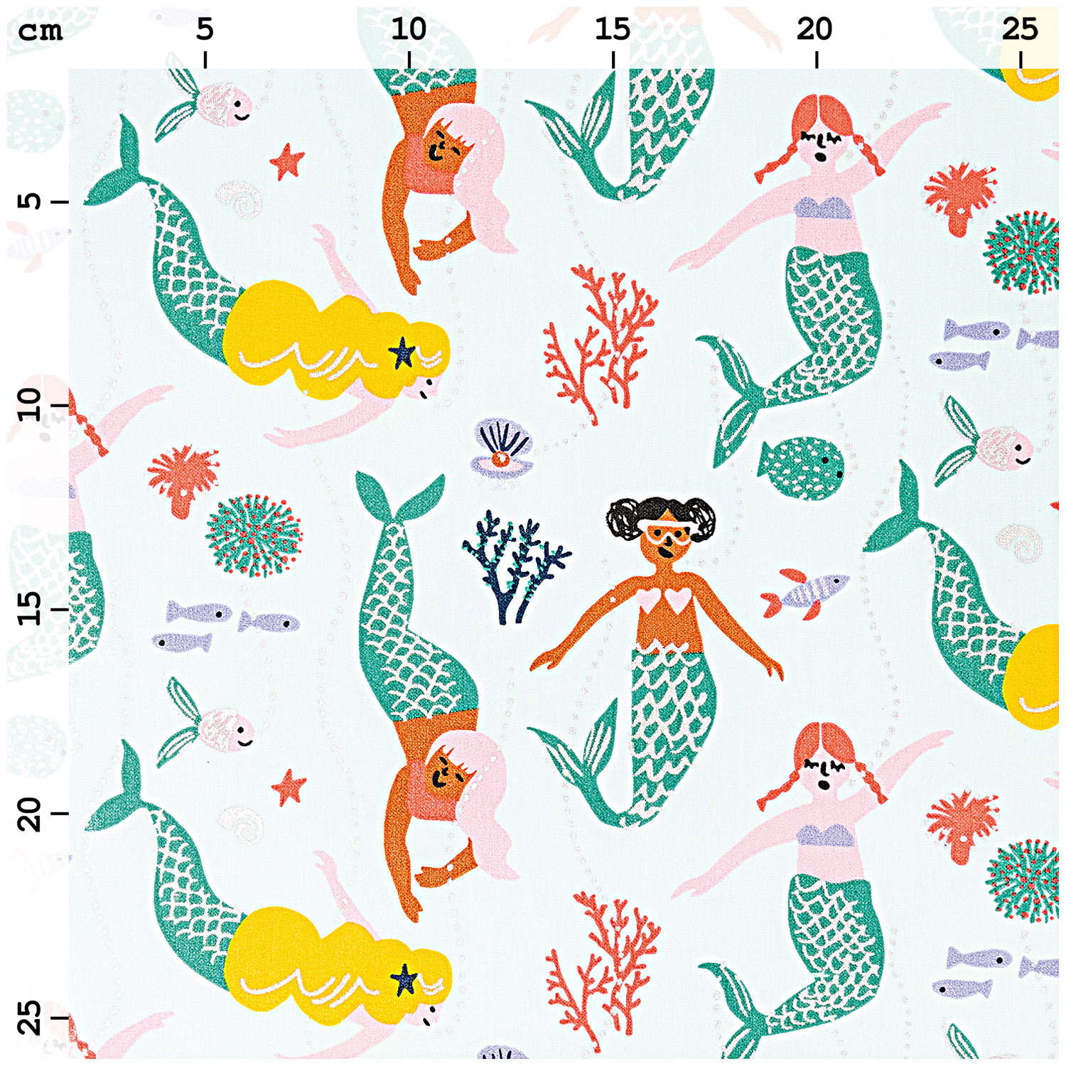 Druckstoff beschichtet Mermaid Meerjungfrau mint-neon Hot Foil 140cm von Rico Design