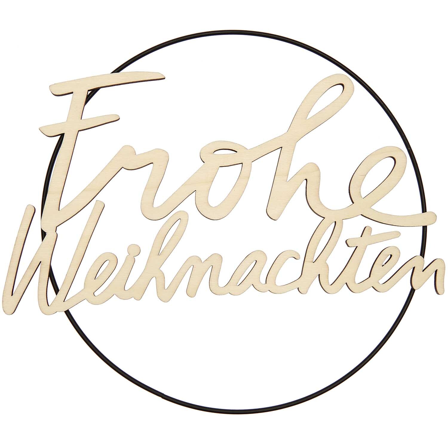 Holzschriftzug "Frohe Weihnachten" in Kreisform, magnetisch, von Rico Design, 27,8x20,1cm.