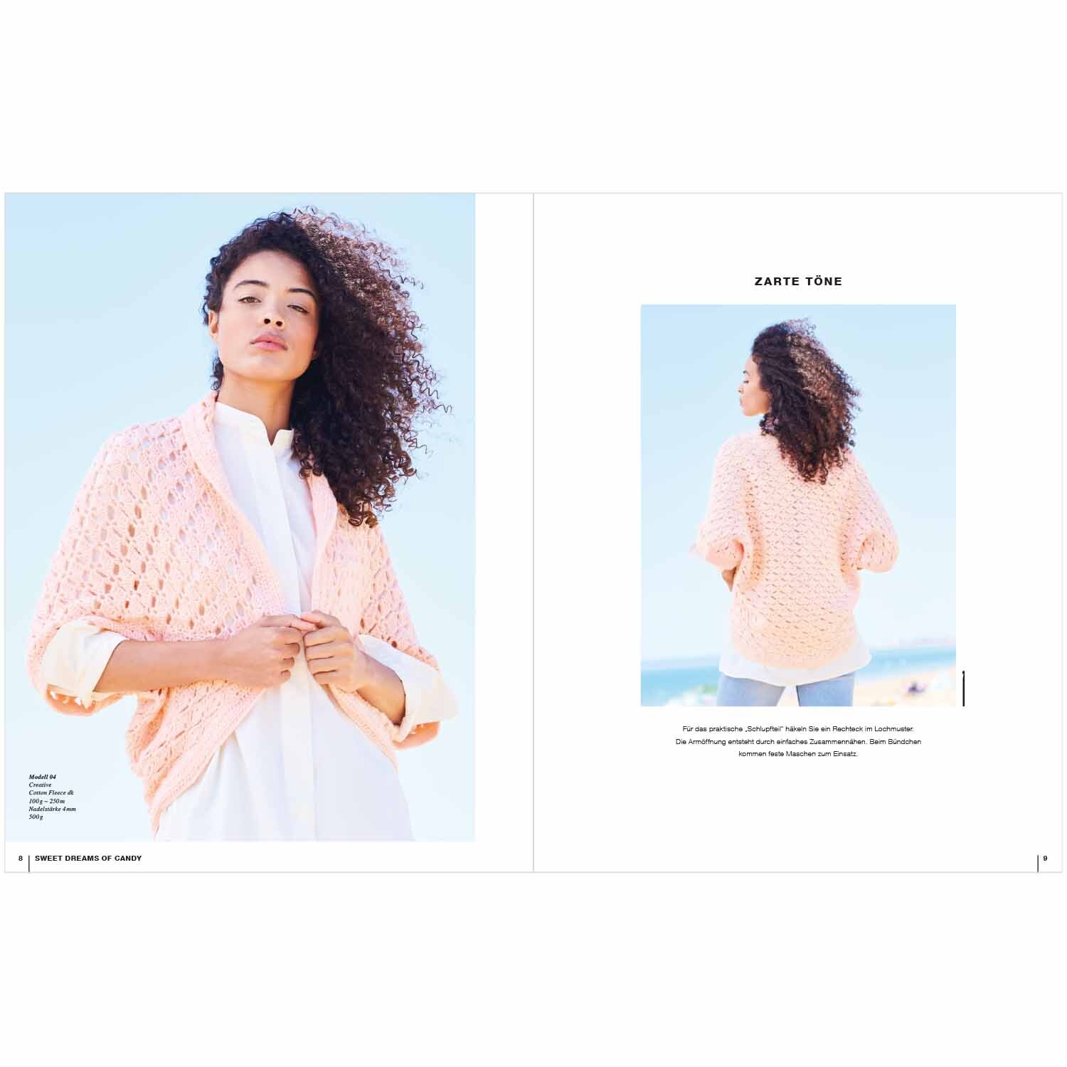 Lovewool Nr.16 Handstrickmagazin Frühjahr-Sommer zeigt ein Modell in einem gestrickten Cardigan von Rico Design am Strand.