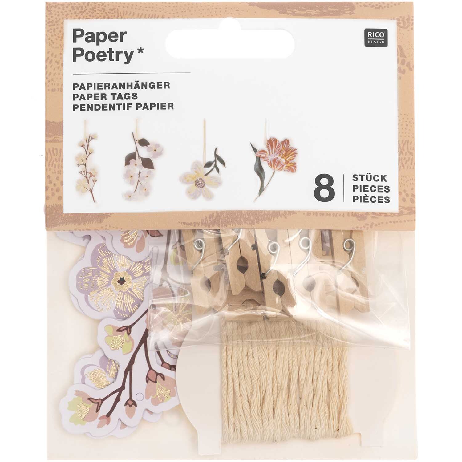 Paper Poetry Papieranhänger Blumen 8 Stück von Rico Design