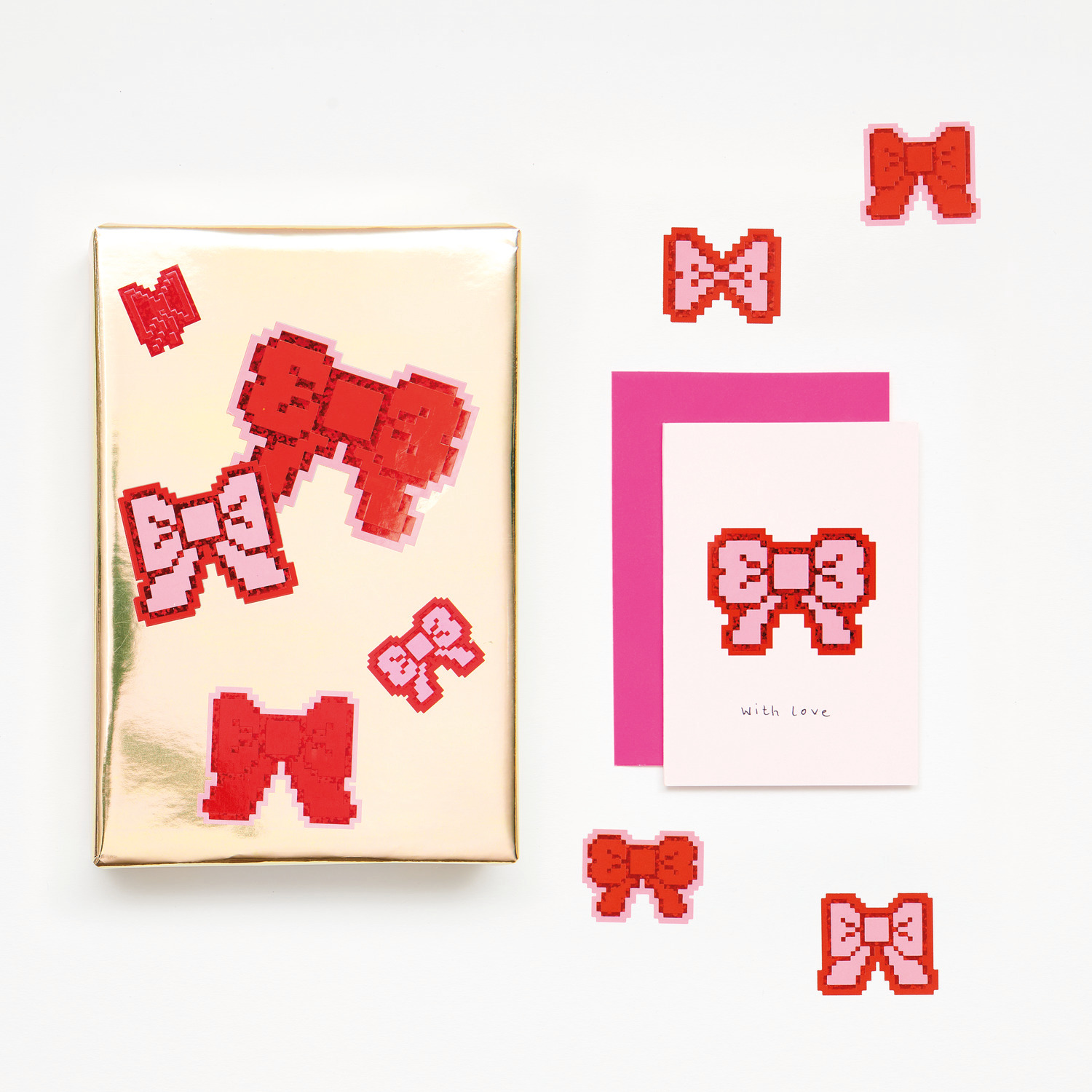 Paper Poetry Sticker Schleifen Pixel: Rote Schleifensticker von Rico Design auf Geschenk und Karte. 100 Stück, Ø 5cm.