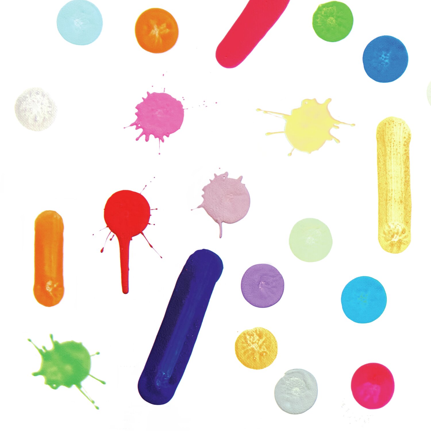 Squeeze Acrylic Marker 60ml: Bunte Farbkleckse in Pastell- und Neonfarben auf weißem Hintergrund.
