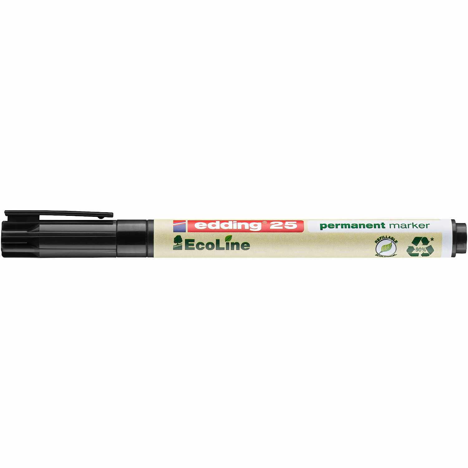 25 EcoLine Permanentmarker 1mm, schwarzer Stift von edding, ideal für dauerhaftes Schreiben auf verschiedenen Oberflächen.