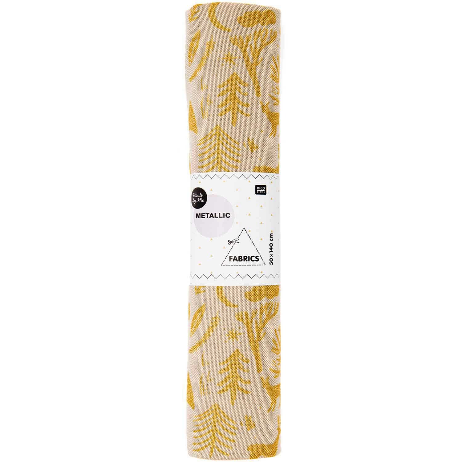 Stoff Leinenoptik Nostalgic Christmas Winterwald natur-gold 50x140cm von Rico Design