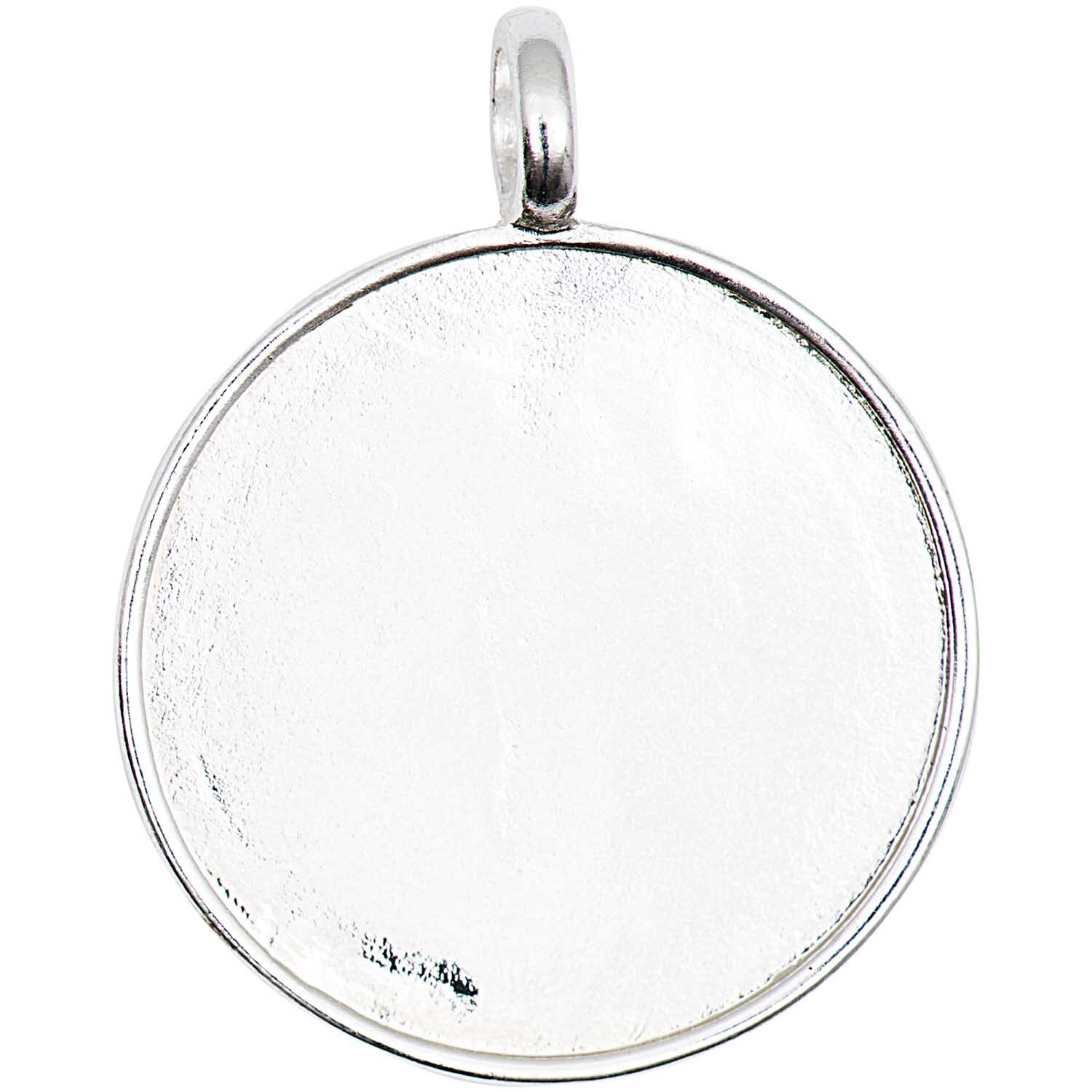 Cabochon Anhänger rund 27mm von Rico Design in glänzendem Silber, ideal für elegante Schmuckdesigns.