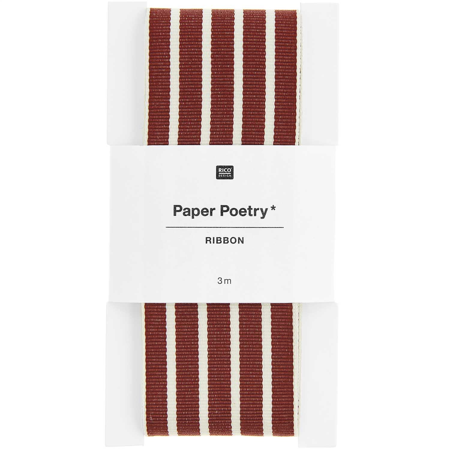 Paper Poetry Webband mit Streifenmuster in Bordeaux-Creme, 38mm breit, 3m lang, von Rico Design.