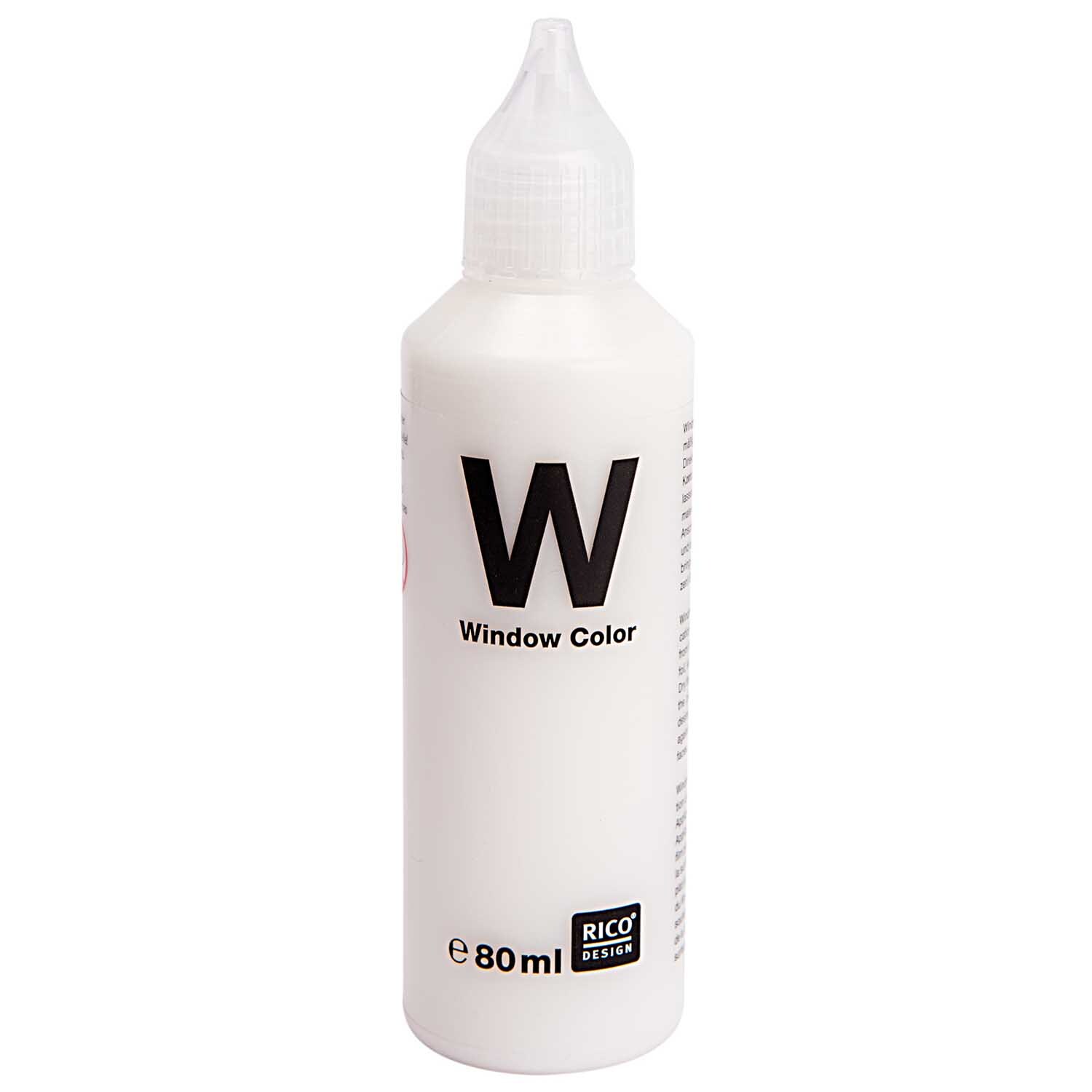 Window Color opak 80ml von Rico Design in einer weißen Flasche mit spitzer Kappe, ideal zum Malen.