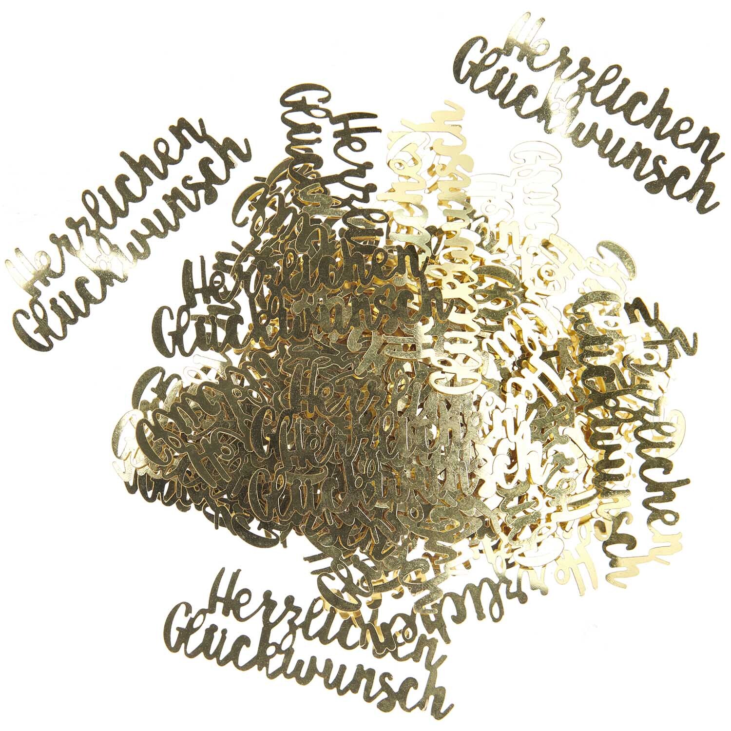 Flitter "Herzlichen Glückwunsch" gold 100 Stück von Rico Design, dekorative Schriftzüge in Gold.