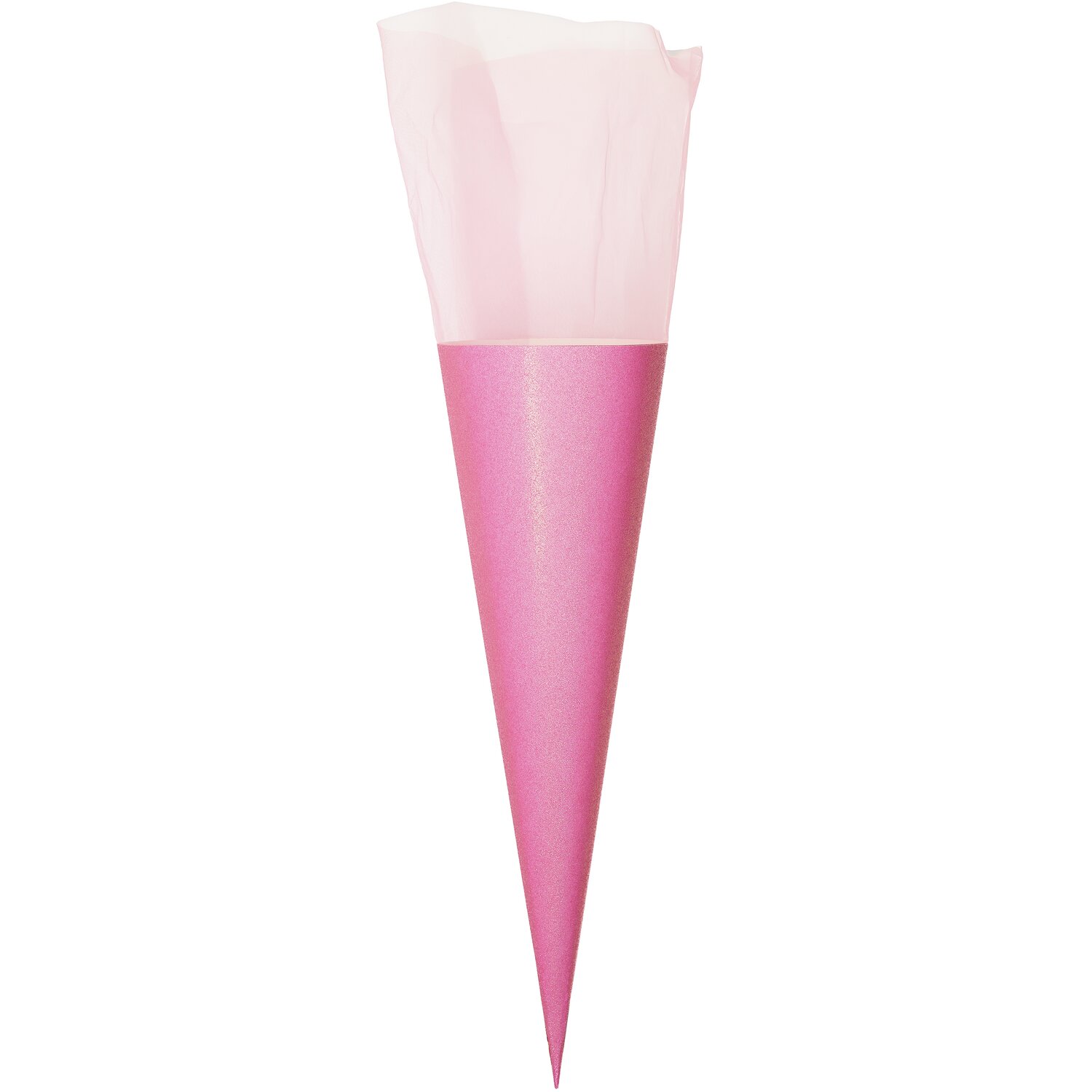 Schultüte Rohling mit Tüllverschluss und Glitter, 70cm, in Pink von Rico Design, ideal für den Schulanfang.