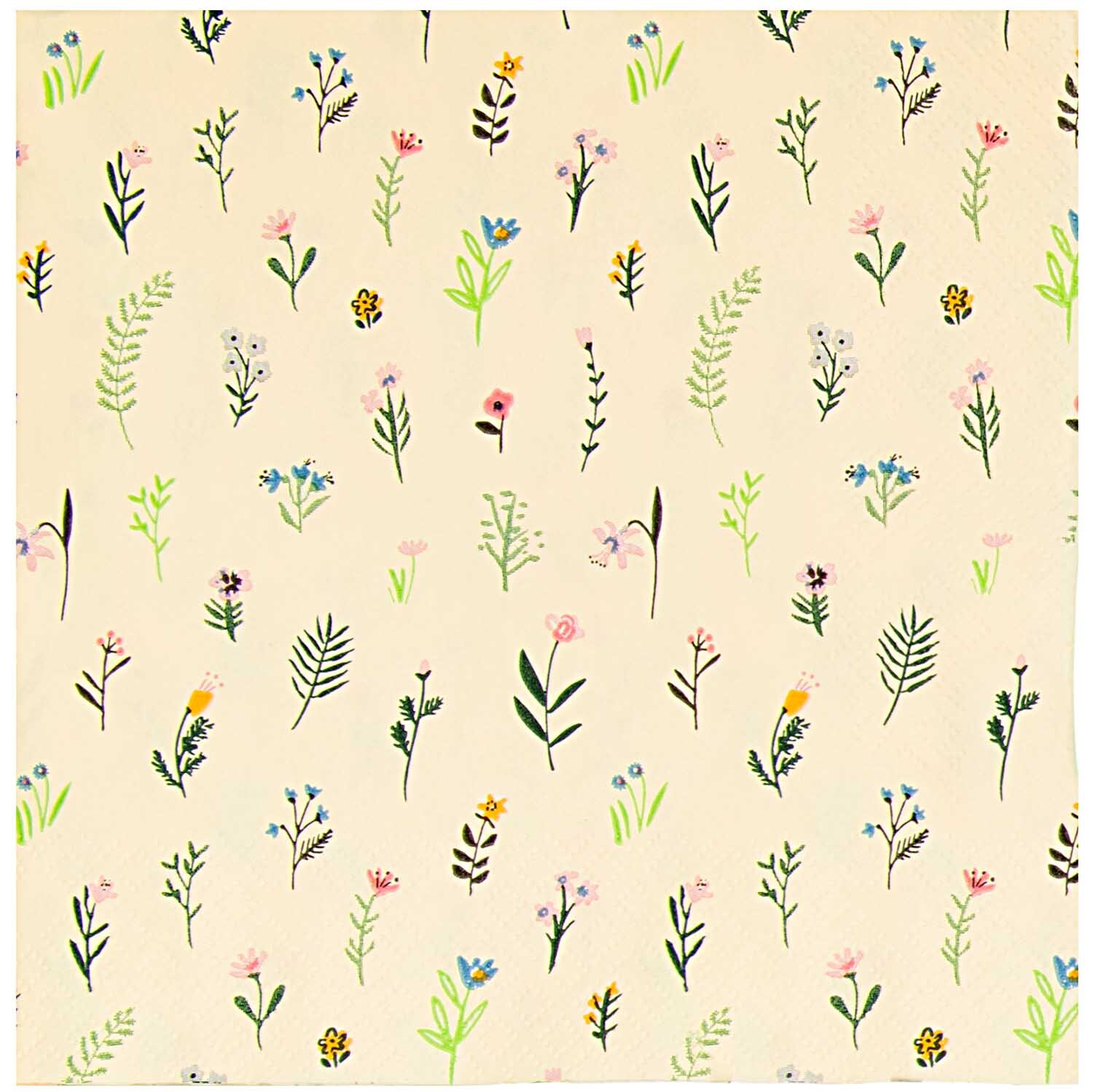 Servietten Streublumen 33x33cm 20 Stück mit buntem Blumenmuster auf hellem Hintergrund von Rico Design.