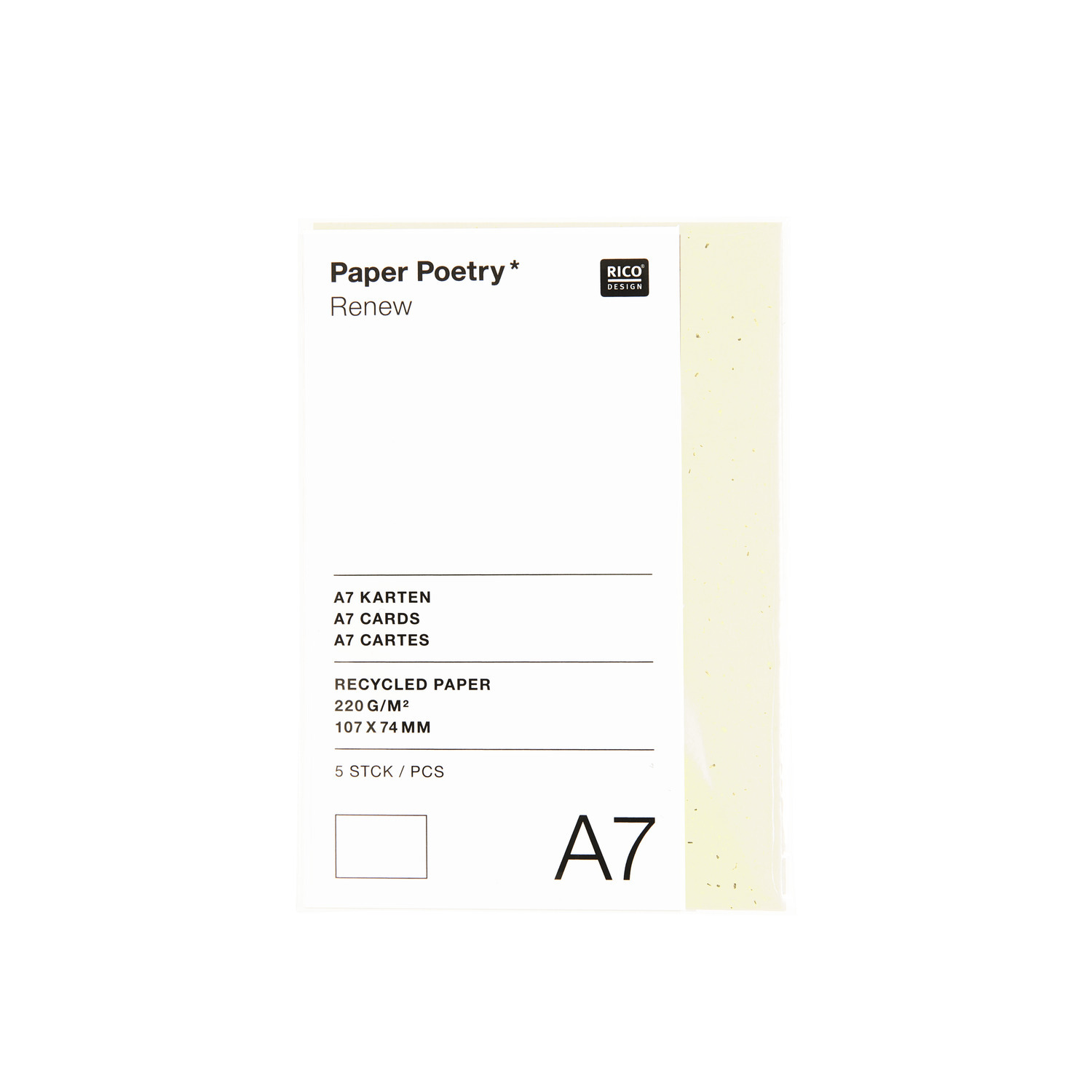 Paper Poetry Renew Karten A7, 5 Stück, elfenbeinfarben, von Rico Design, auf Recyclingpapier.