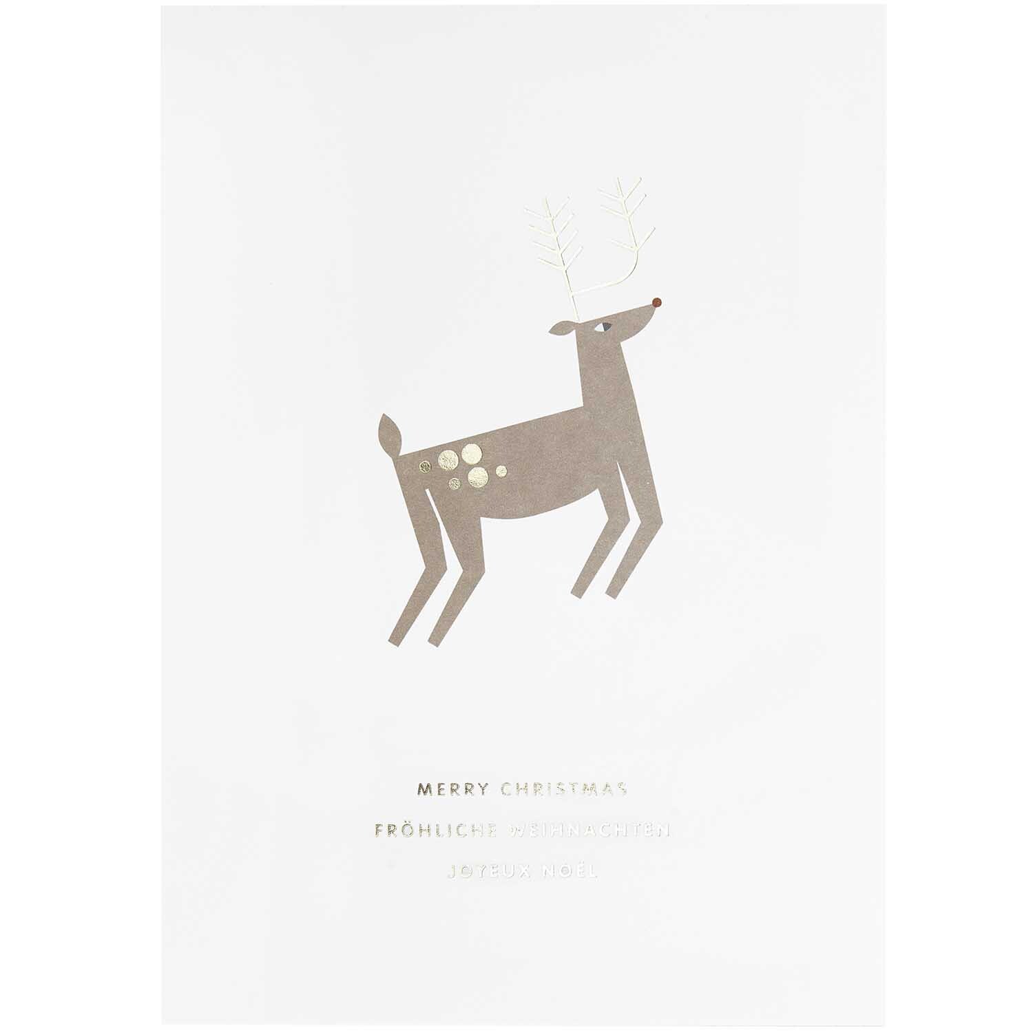 Paper Poetry Postkartenblock I love Christmas 10 Stück zeigt ein stilisiertes Rentier auf weißem Hintergrund.