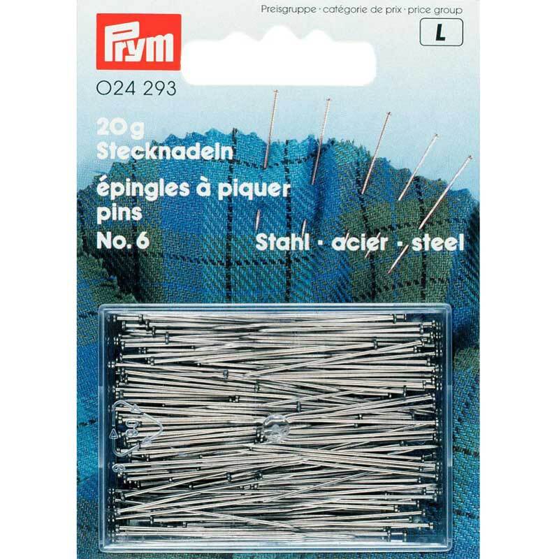 Stecknadeln extrafein Stahl 20g von Prym in silberner Farbe, verpackt in einer transparenten Box.