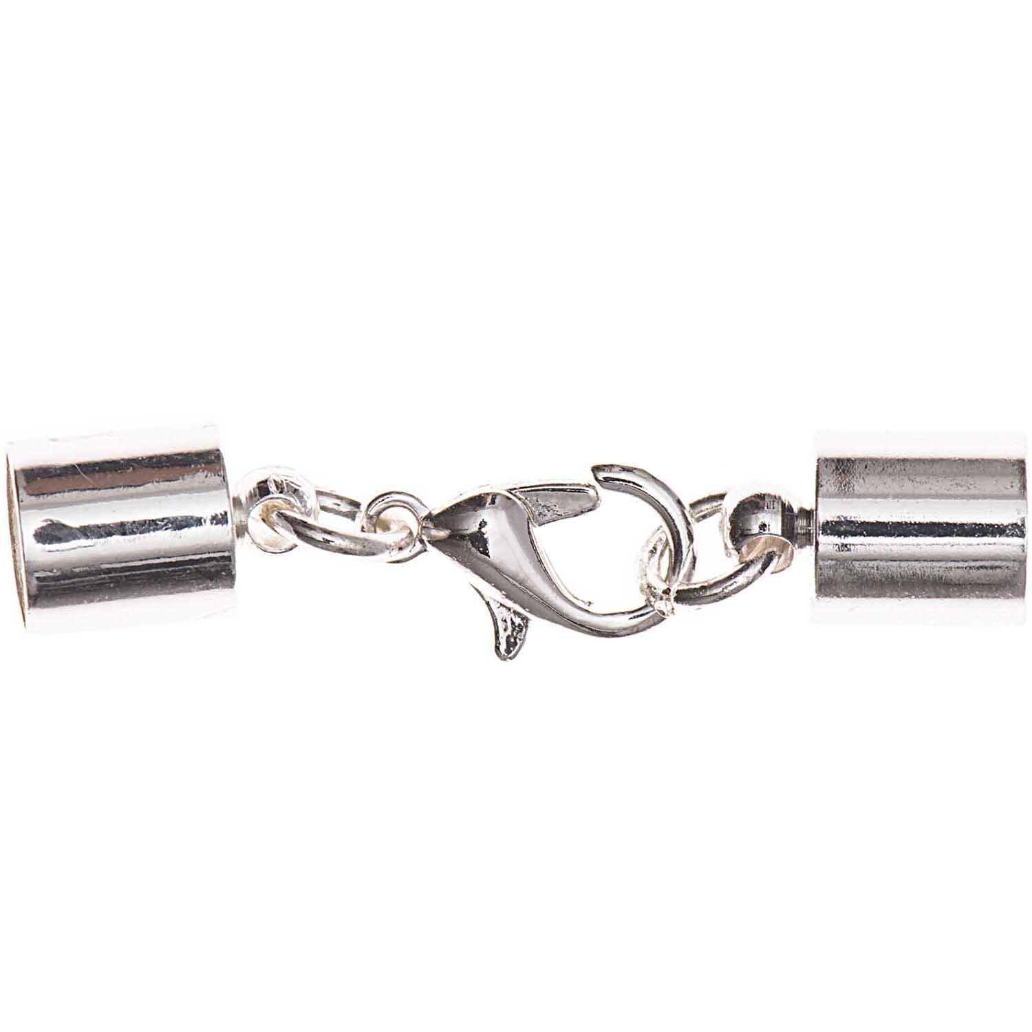 Karabiner mit Endkappen silber 7mm von Rico Design. Detailaufnahme eines silbernen Karabiners mit Endkappen, ideal für Schmuckdesign.