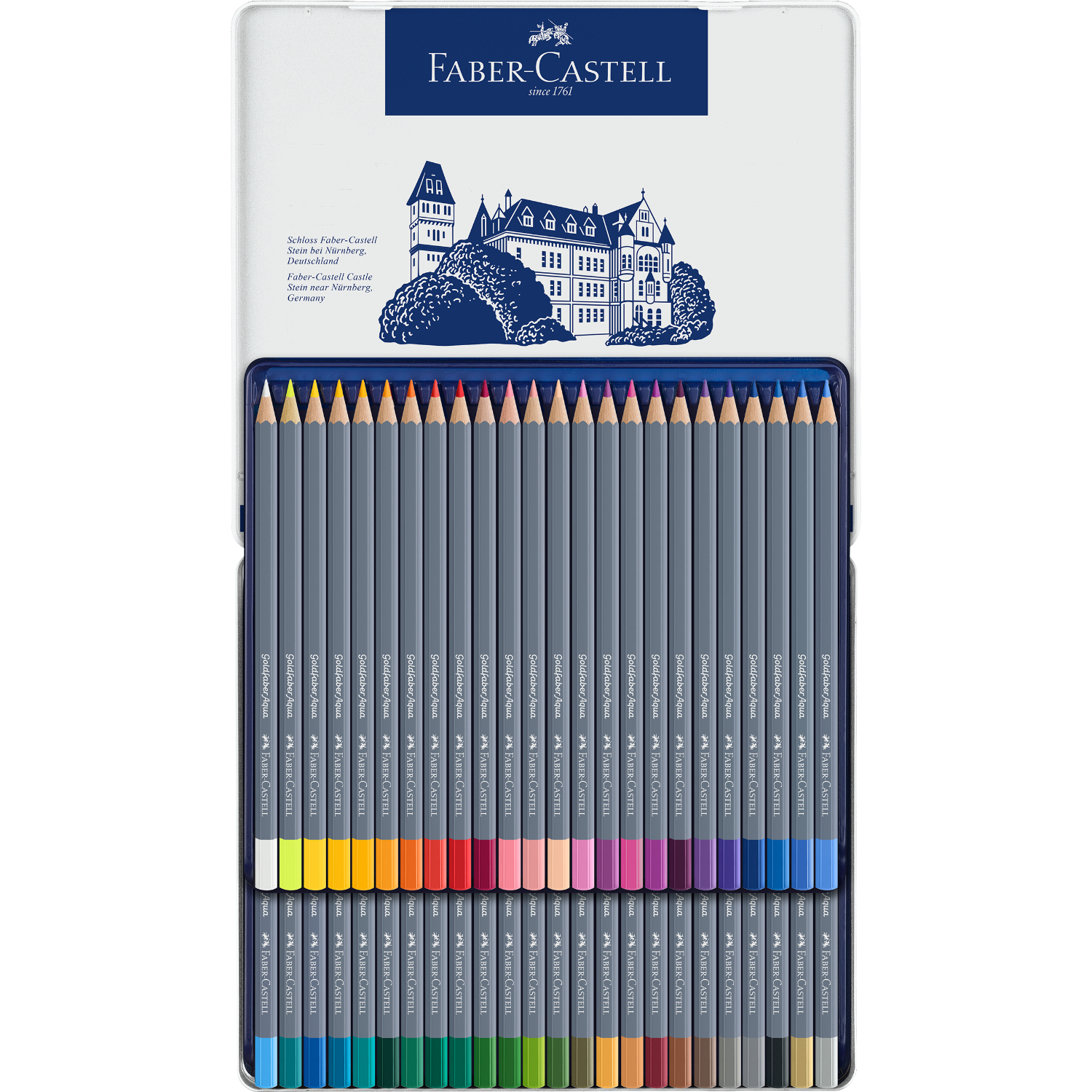 Goldfaber Aqua Aquarellstifte im Metalletui, 48-teilig, von Faber Castell, in verschiedenen Farben.