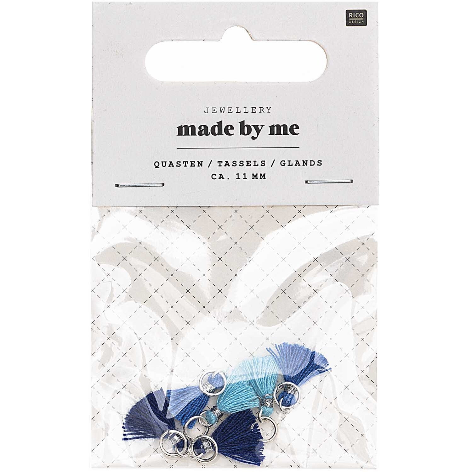 Mini-Quasten mit Öse 1,1cm 6 Stück von Rico Design in Blau, ideal für Schmuckherstellung.