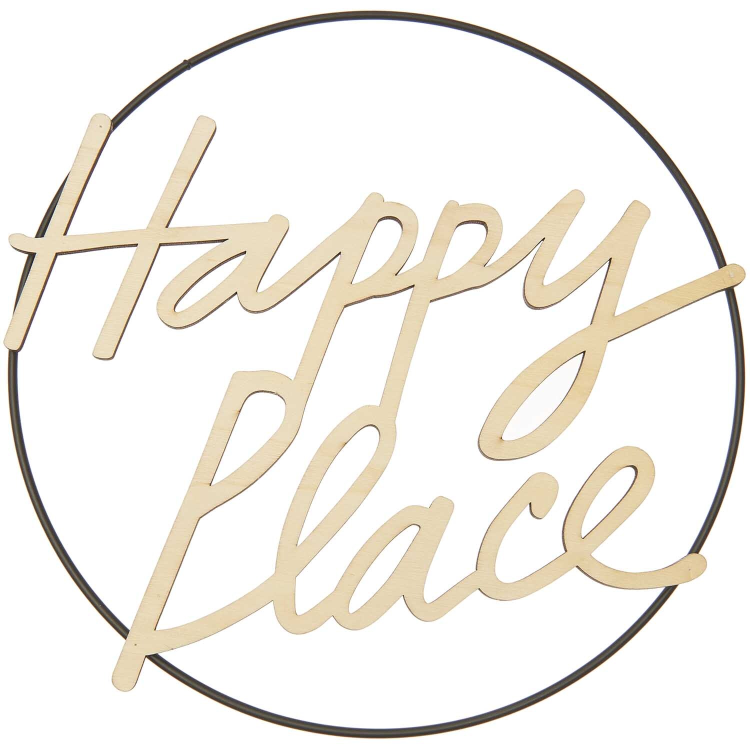 Holzschriftzug "Happy Place" in Kreisform, magnetisch, von Rico Design, ideal für Dekoration.