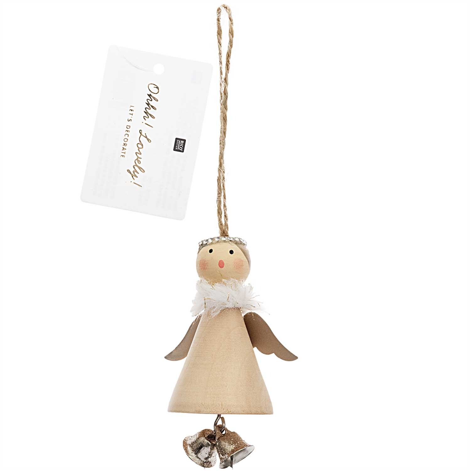 Holzhänger Engel mit Glöckchen natur 8cm von Rico Design