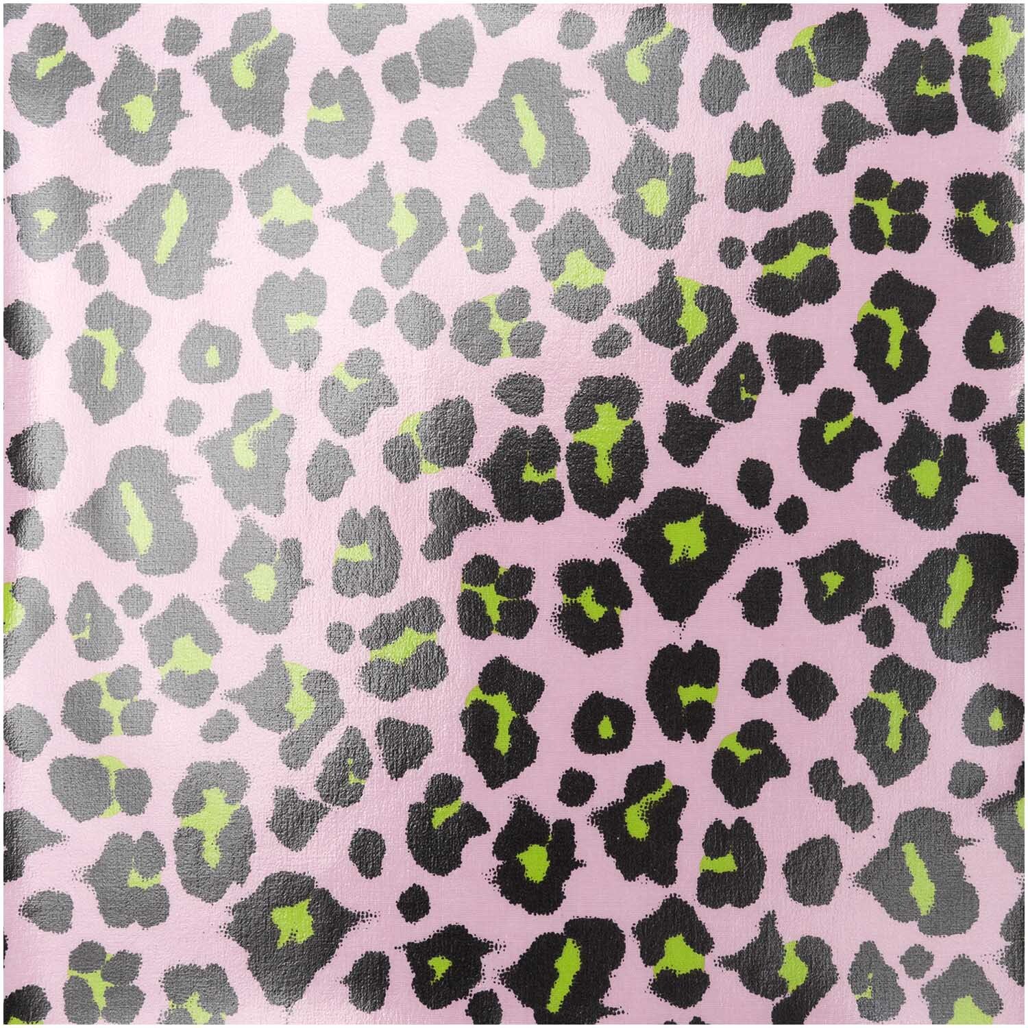 Stoffabschnitt PVC-Stoff Glossy Acid Leo mit Leopardenmuster in Rosa und Grün von Rico Design. Ideal für kreative Projekte.