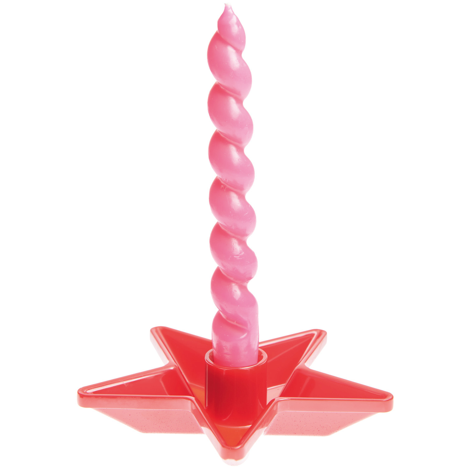Epoxidharz transparent von Rico Design: Rosa, spiralförmige Kerze in rotem sternförmigem Kerzenhalter.
