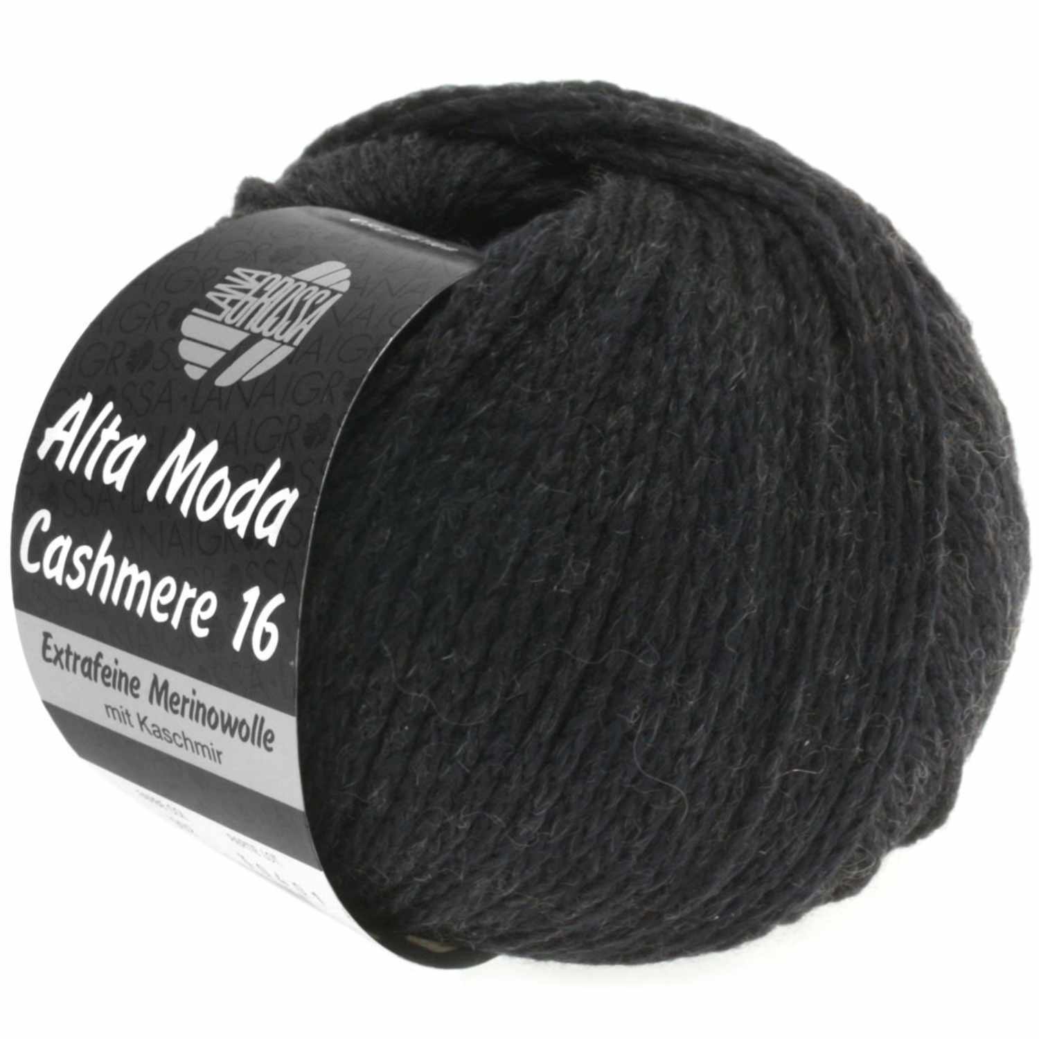 Alta Moda Cashmere 16: Schwarzes Garnknäuel aus extrafeiner Merinowolle, 50g, 110m, von Lana Grossa.