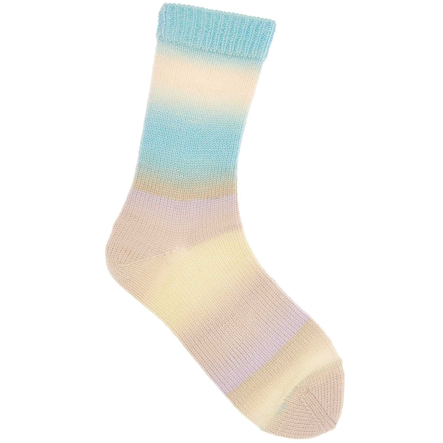 Superba Twirl 4fädig: Bunte Socke in Pastelltönen, gestrickt aus Rico Design Garn, 100g 390m.