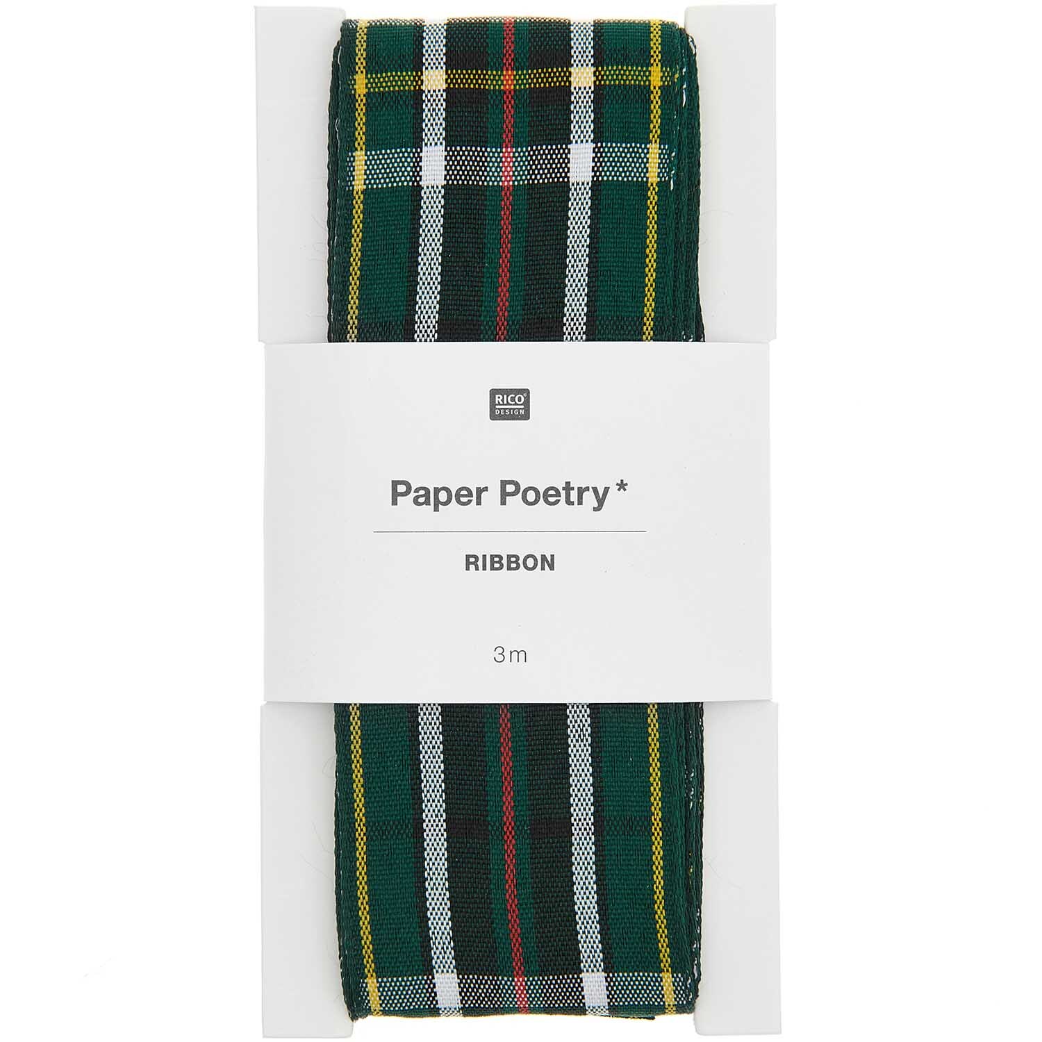 Paper Poetry Karoband grün-gelb-schwarz-rot 38mm 3m von Rico Design