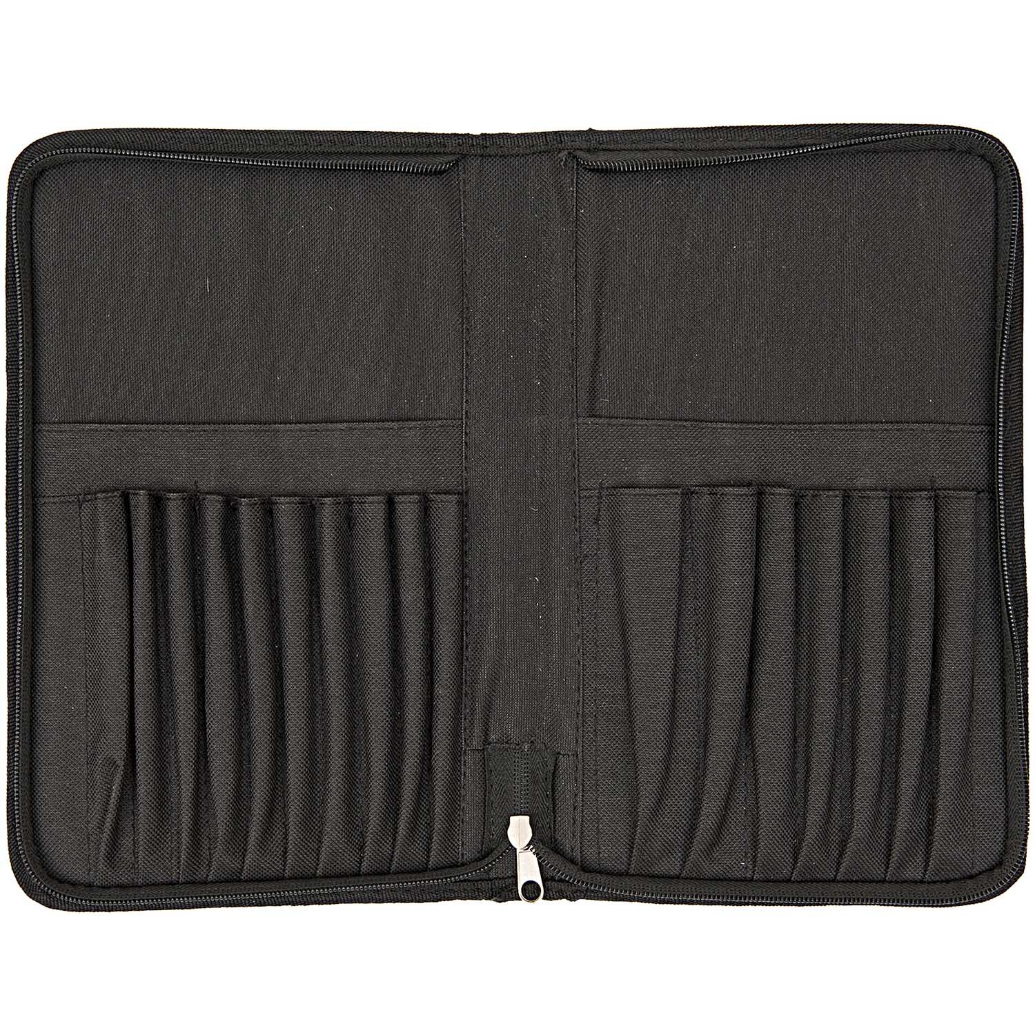 Pinselmappe klein 32x28cm von Rico Design, geöffnet mit mehreren Fächern für Pinsel.