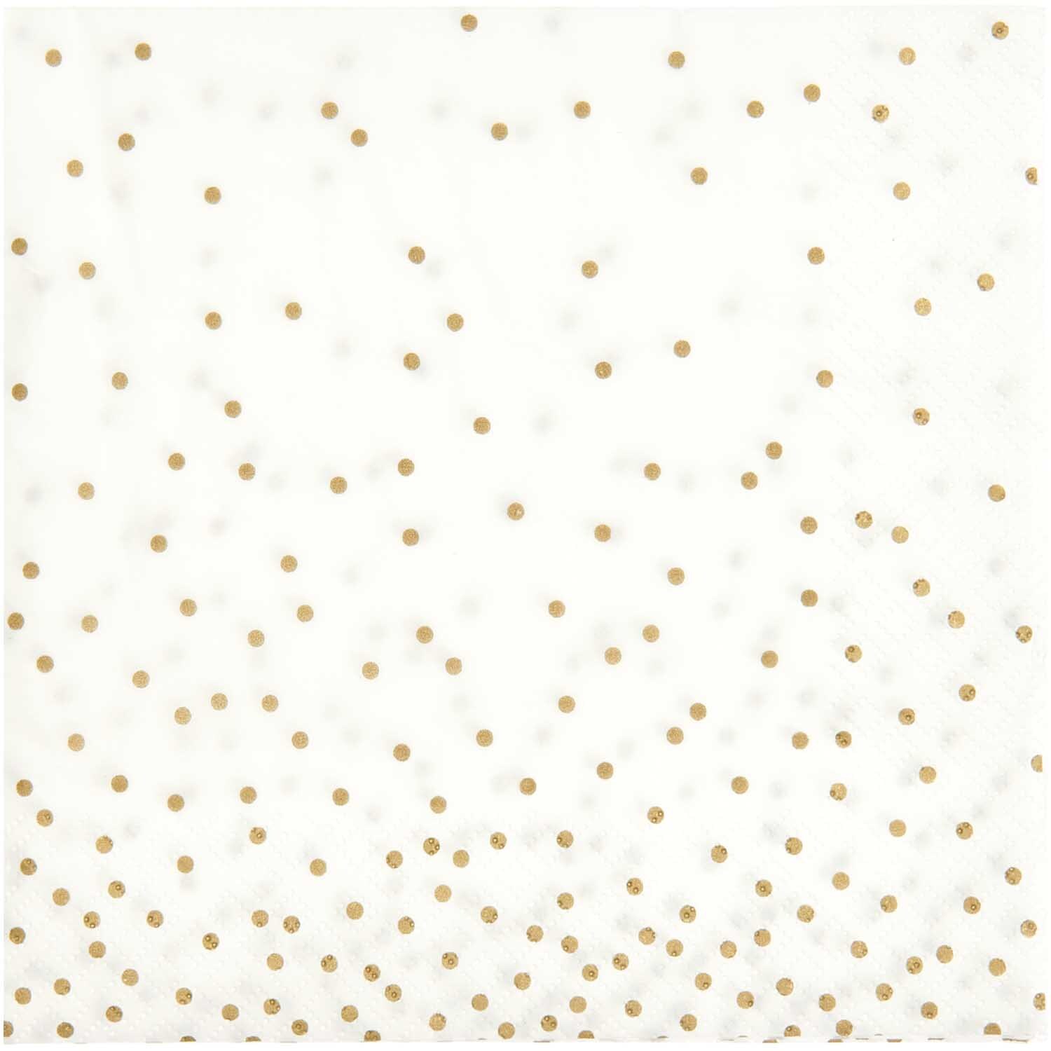 Servietten Punkte gold 33x33cm 20 Stück von Rico Design mit eleganten goldenen Punkten auf weißem Hintergrund. Ideal für festliche Anlässe.