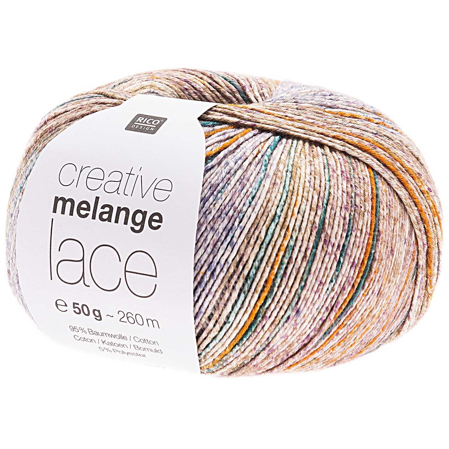 Creative Melange Lace von Rico Design in Petrol-Lila, 50g Knäuel, 250m Länge, Baumwollmischung.