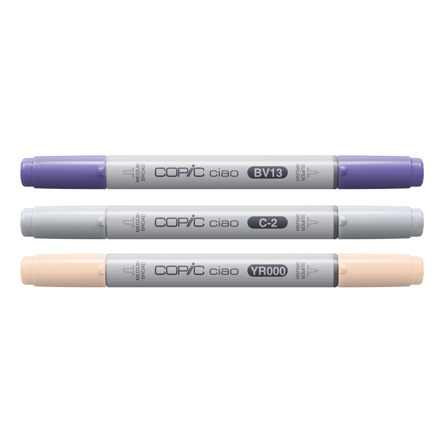 Marker Set Ciao Layer & Mix Serene Palette 3 Stück, Copic, in Lila, Grau und Beige. Ideal für kreative Projekte und präzises Zeichnen.