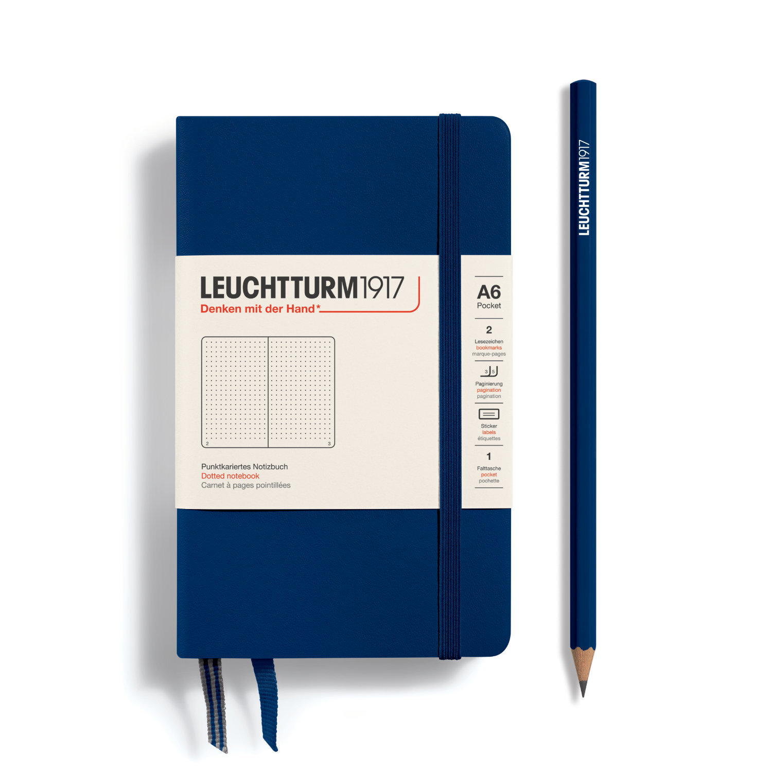 Notizbuch Pocket dotted Hardcover A6 in Marineblau von LEUCHTTURM1917, ideal für Notizen und Skizzen.