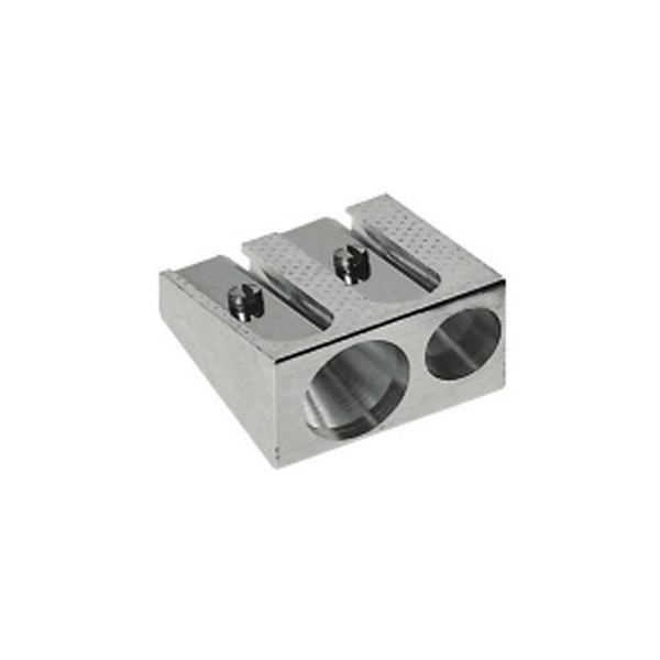 Metall-Doppelspitzer von Faber Castell in silberner Farbe, geeignet für Stifte bis Ø=10mm.