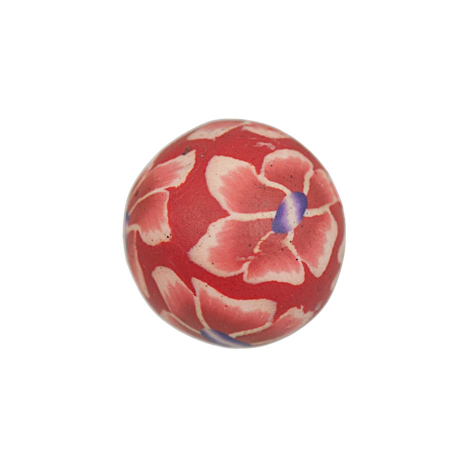 Kugel Blumen rot 17mm 4 Stück: Rote Kugel mit floralen Mustern, ideal für kreative Bastelprojekte.