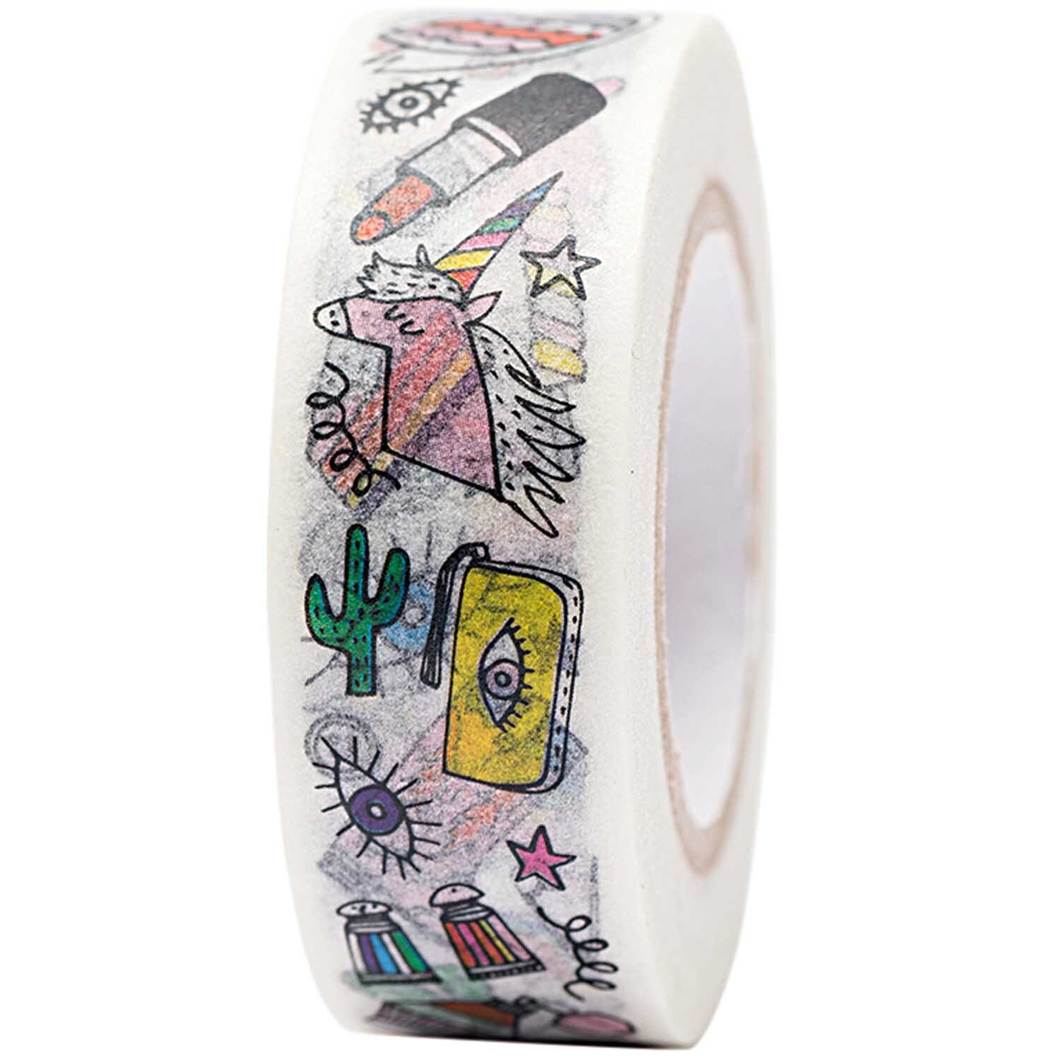 Paper Poetry Tape Magical Summer Cool Icon mit Einhorn, Kaktus und Lippenstift-Motiven. Ideal für kreative Projekte. Marke: Rico Design.