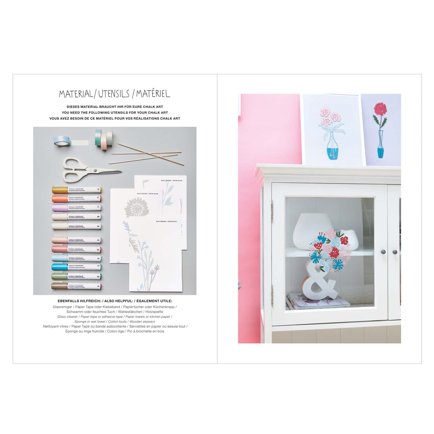 Vorlagenmappe Transformation Fenster- und Glasmalerei mit Kreidestiften zeigt kreative Designs und Materialien von Rico Design.