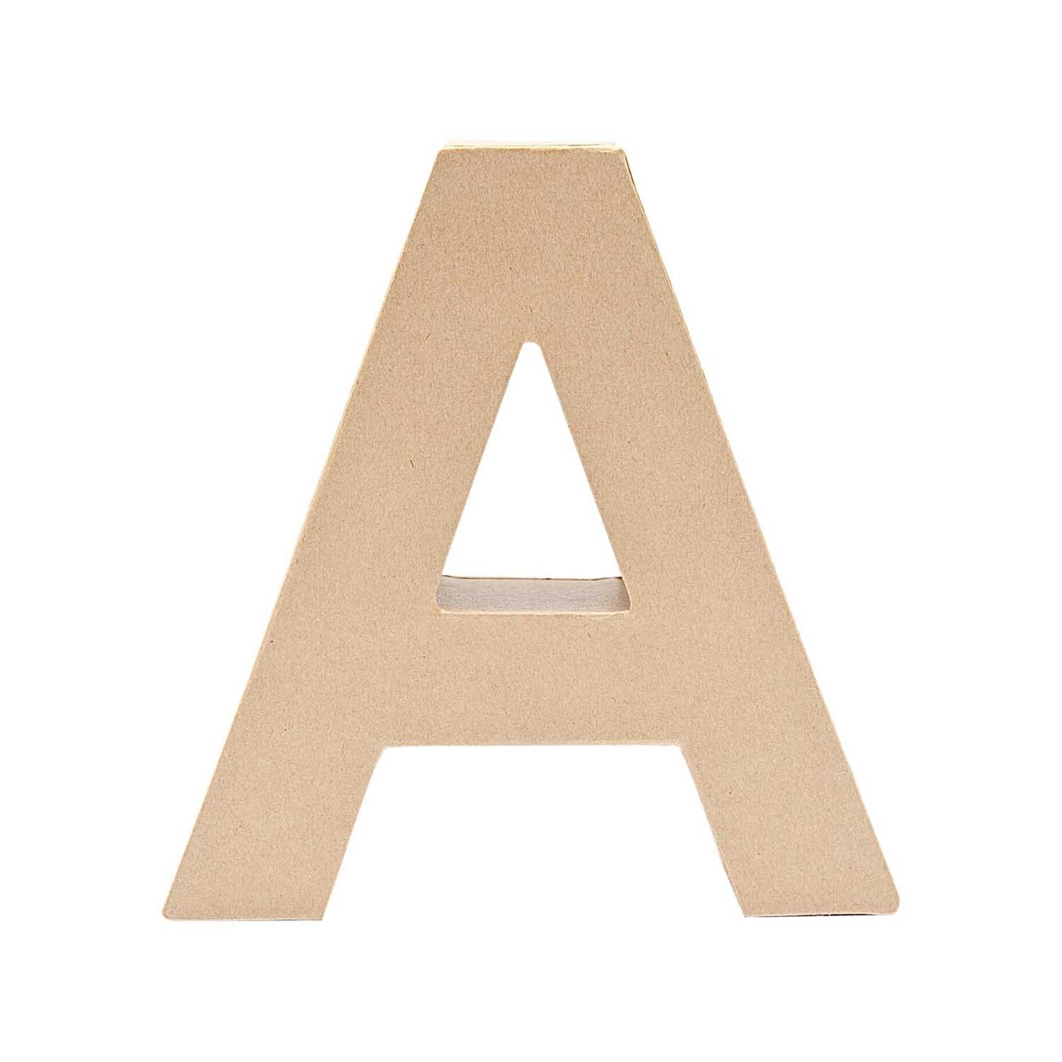 3D Papp-Buchstaben stehend von Rico Design in natürlichem Braun, zeigt den Buchstaben A.