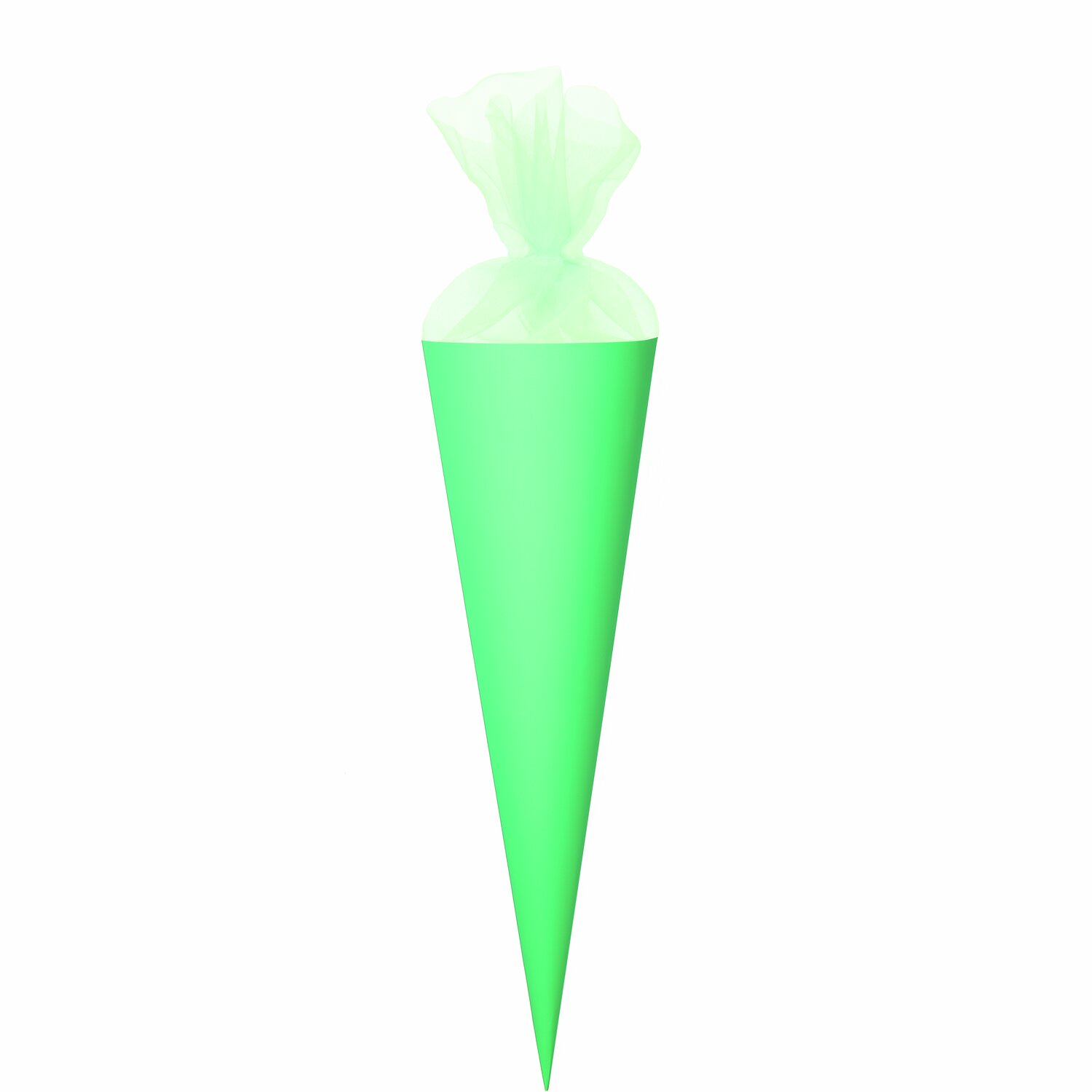 Schultüte Rohling mit Tüllverschluss Neon, 70cm, in leuchtendem Grün von Rico Design, ideal für den Schulanfang.
