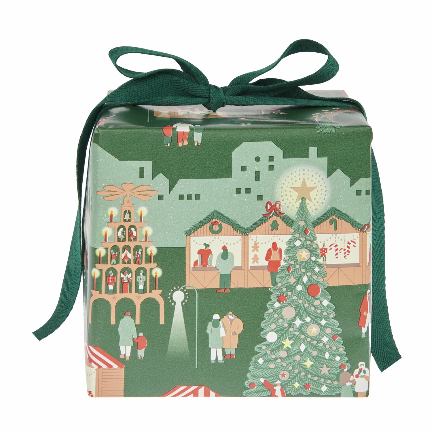 Paper Poetry Geschenkpapier Weihnachtsmarkt zeigt ein weihnachtliches Marktszenen-Design.