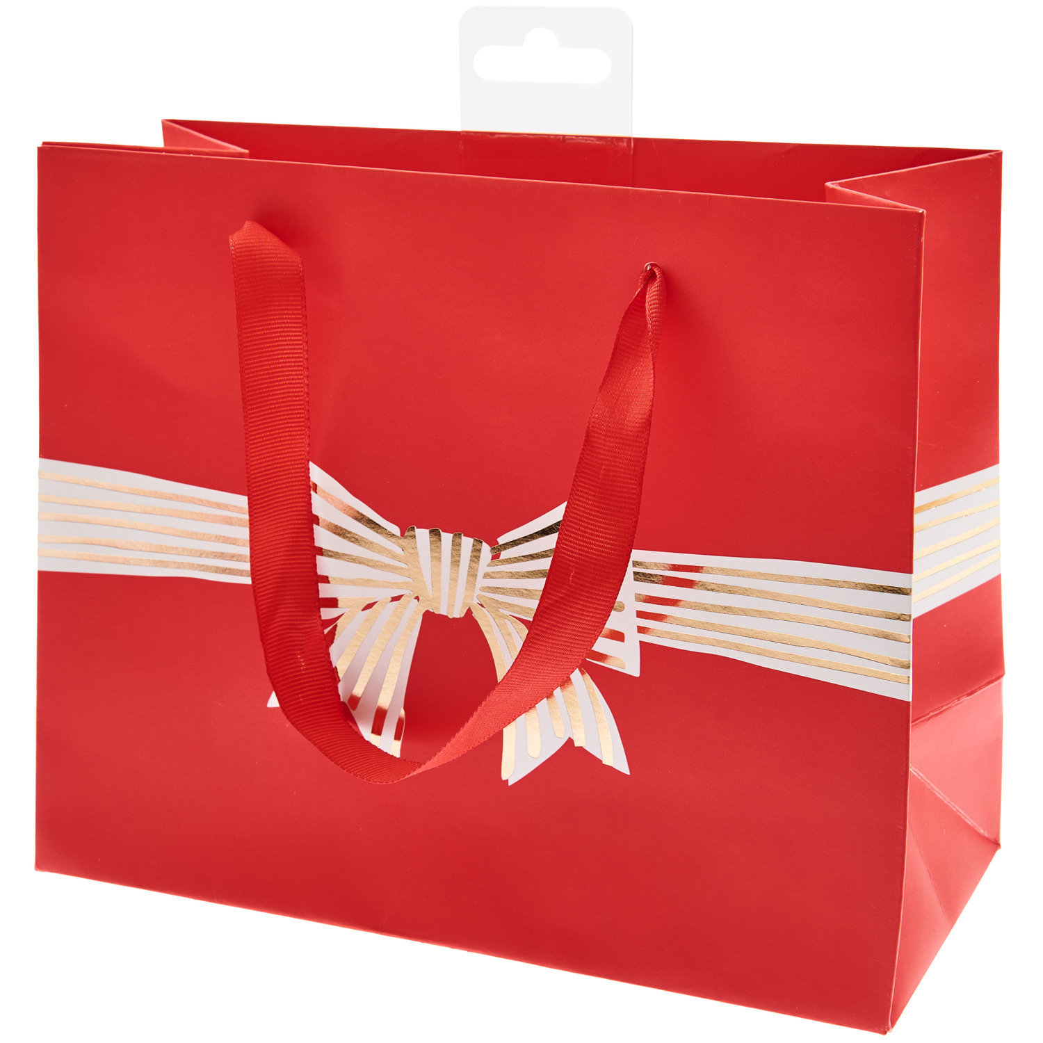 Geschenktüte Schleife S in leuchtendem Rot mit dekorativer Schleife, ideal für Geschenke. Maße: 22x18x10cm. Marke: Rico Design.