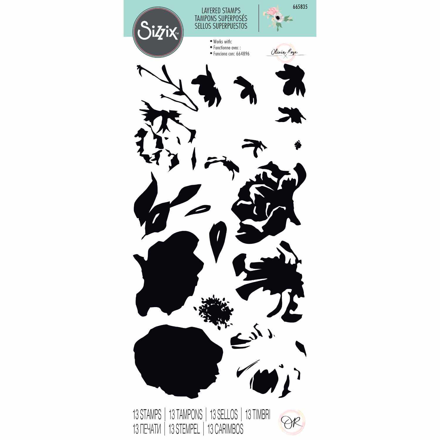 Layered Clear Stamps Watercolour: Set aus klaren Stempeln mit floralen Motiven von Sizzix, ideal für kreative Projekte.