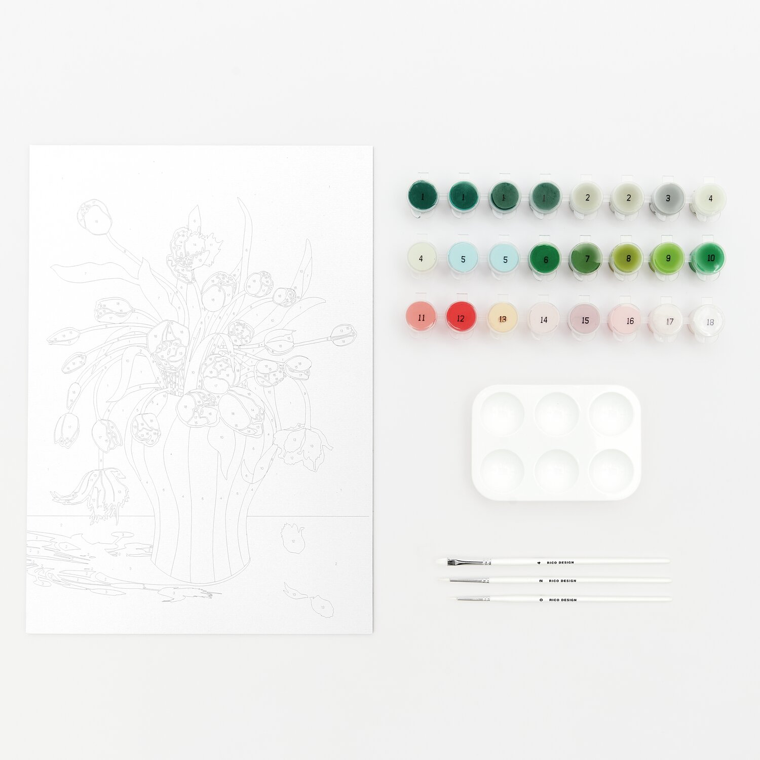 Malen nach Zahlen Tulpen Bouqet: Set mit Leinwand, Farben und Pinseln von Rico Design, ideal für kreative Projekte.