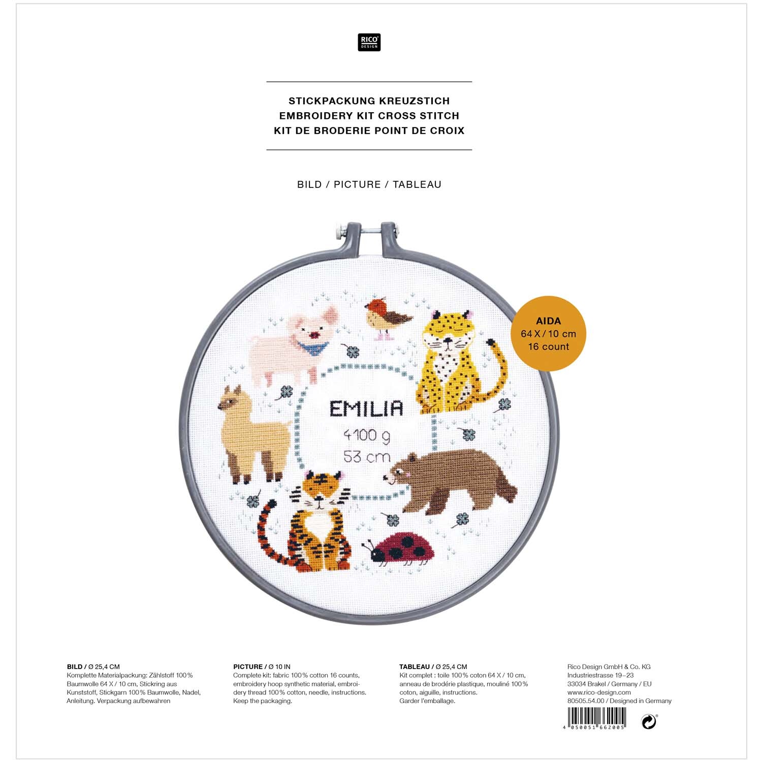 Stickpackung Geburtsbild Tiere von Rico Design