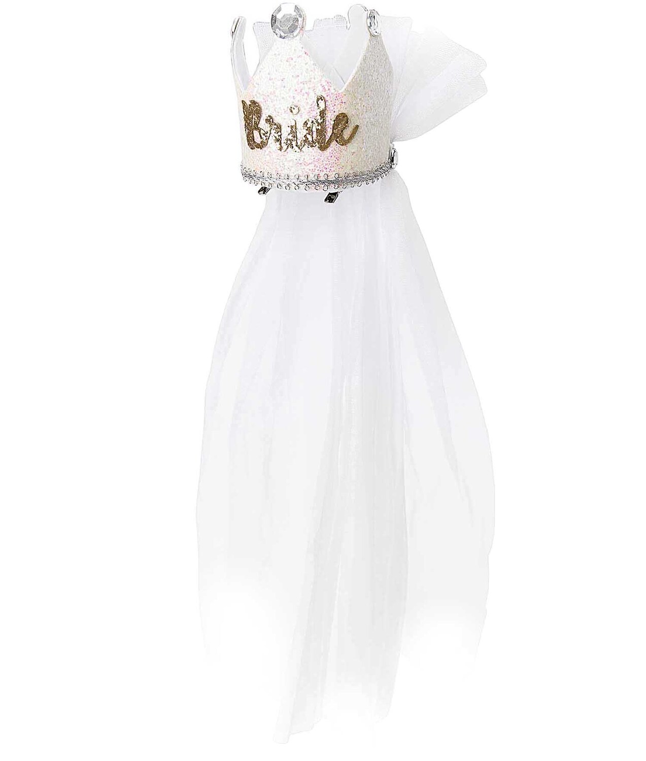 Partykrone Bride 8,5cm mit goldener Aufschrift und weißem Schleier, ideal für Hochzeiten.